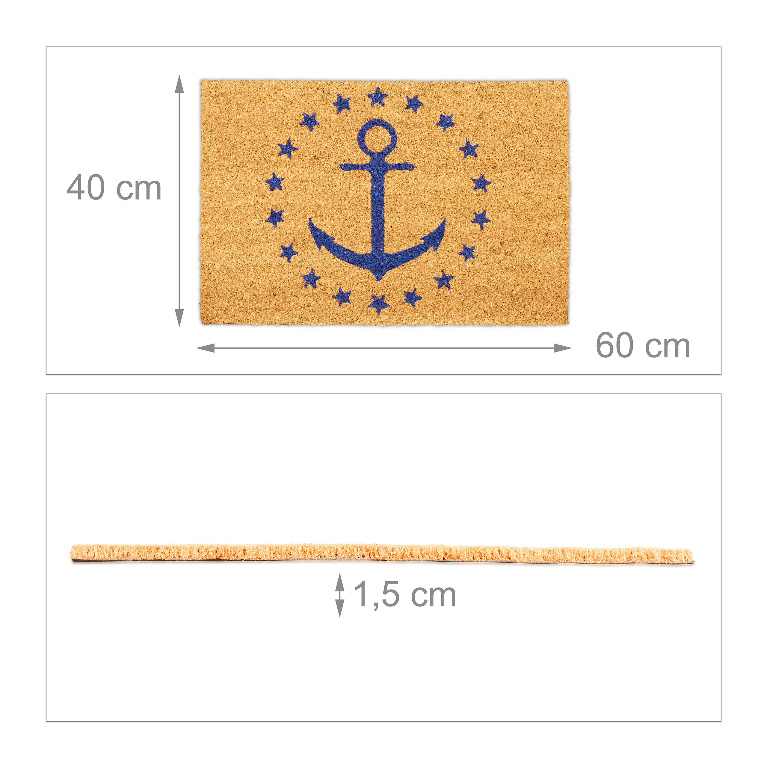 Kokos-Fußmatte Mit Anker-Motiv – Rutschfester Schuhabtreter Für Drinnen & Draußen, 40x60 Cm