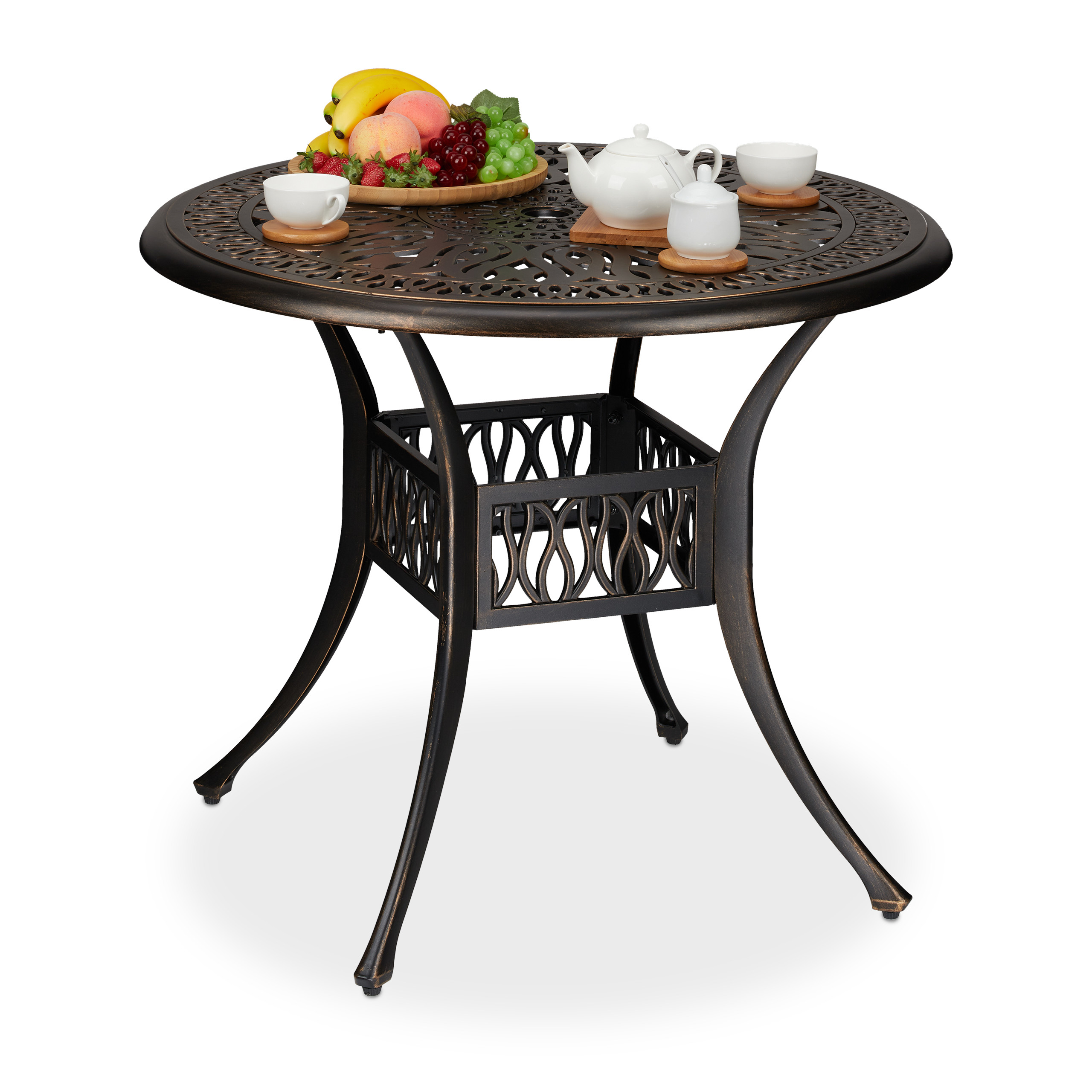 Gartentisch rund Outdoor Tisch mit Schirmloch Kaffeetisch Garten Beistelltisch