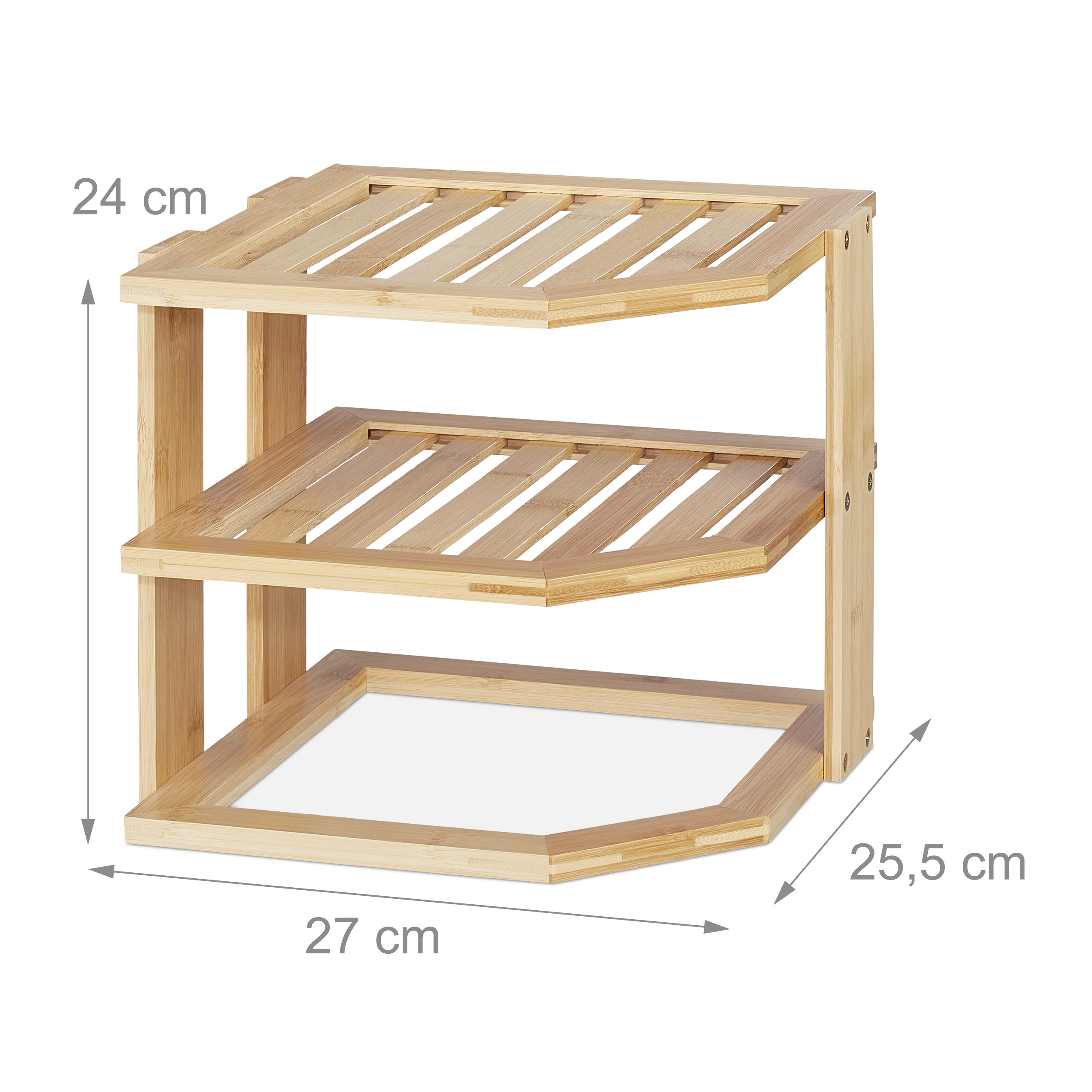 Scaffale angolare in bambù Organizer da cucina Mensola salvaspazio 3 ripiani