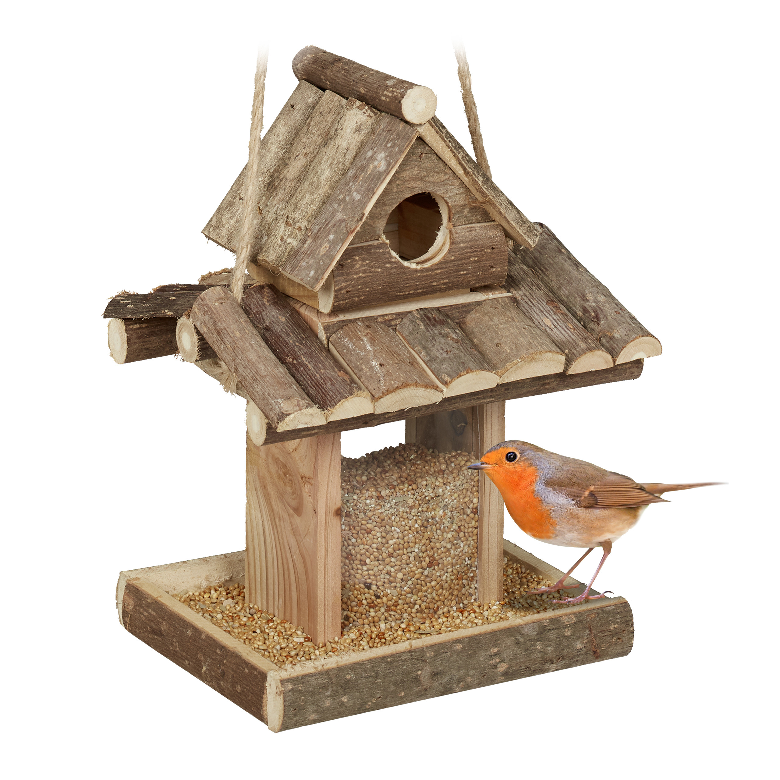 Mangiatoia Per Uccellini Da Esterno Mangiatoia Per Uccelli Relaxdays - Casetta In Legno Da Appendere, 19,5x15x12,5 Cm Gabbia Per Canarini