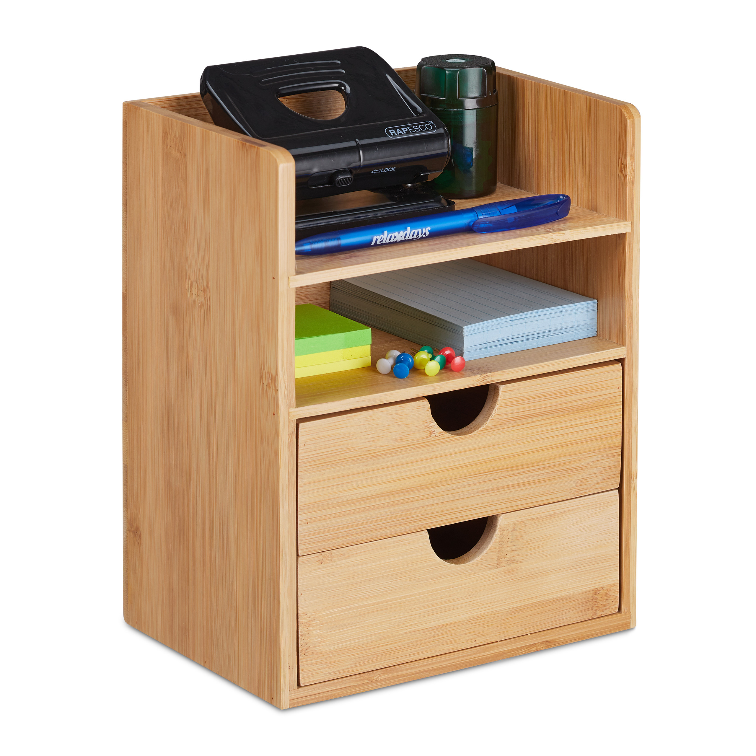 Schreibtisch organizer Brozubehr Ablagebox aus Bambus 2 Schubladen  Naturfarbe | eBay