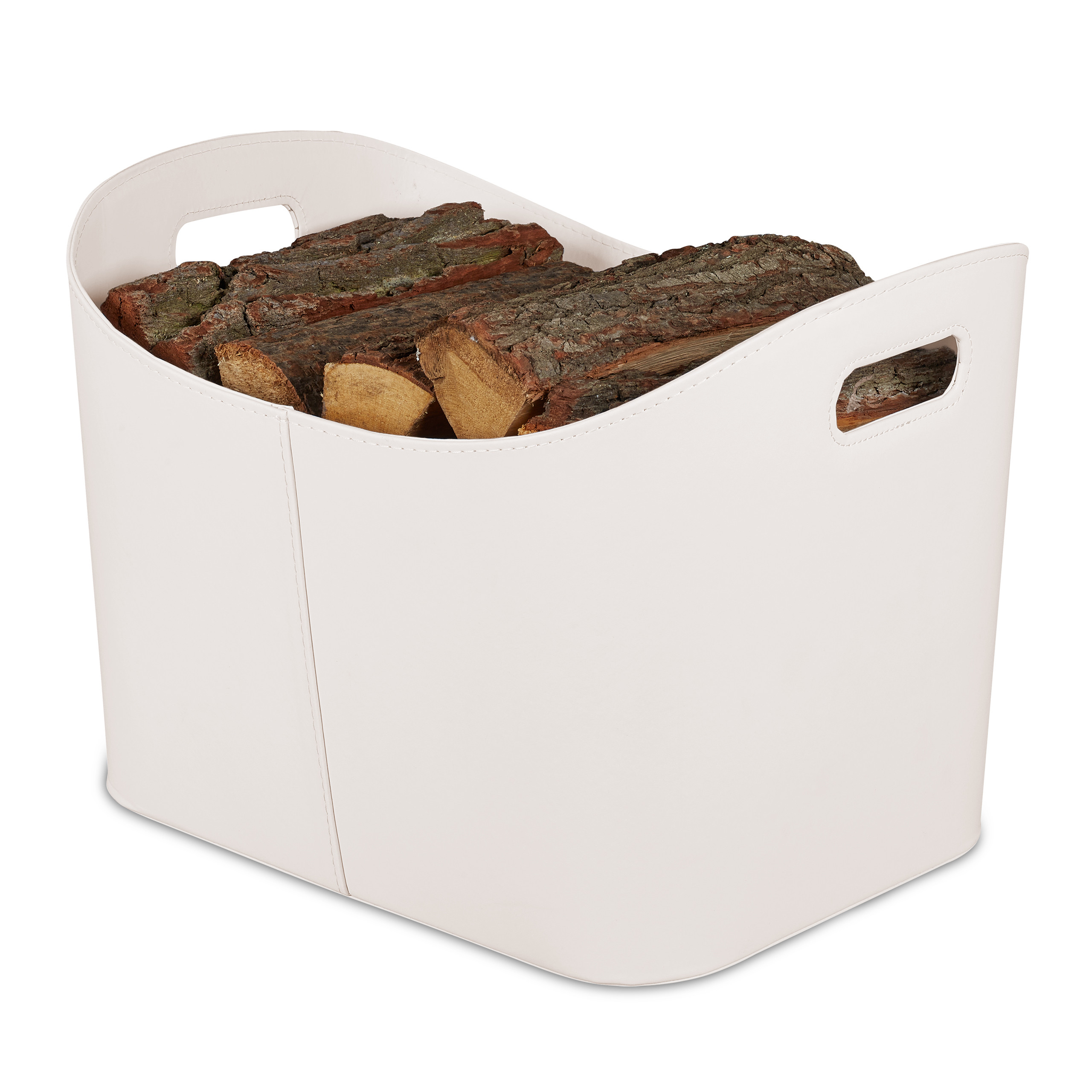 Cesta de madera cesta de madera para chimenea cesta de cuero sintético cesta multiusos blanco crema estable crema - Imagen 3 de 10