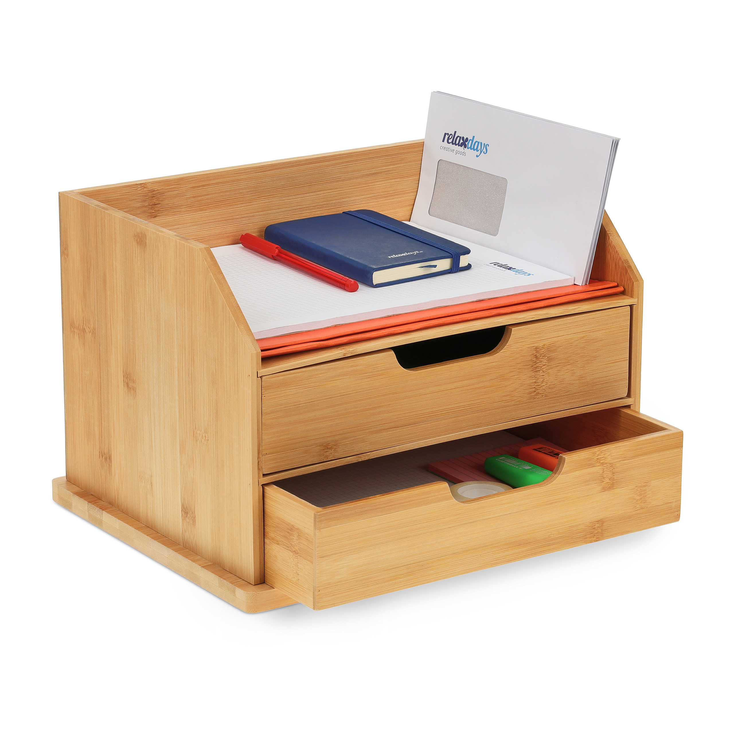 Schreibtisch organizer Broablage Schubladen-Box 2 Fcher Naturfarbe Bambus  | eBay