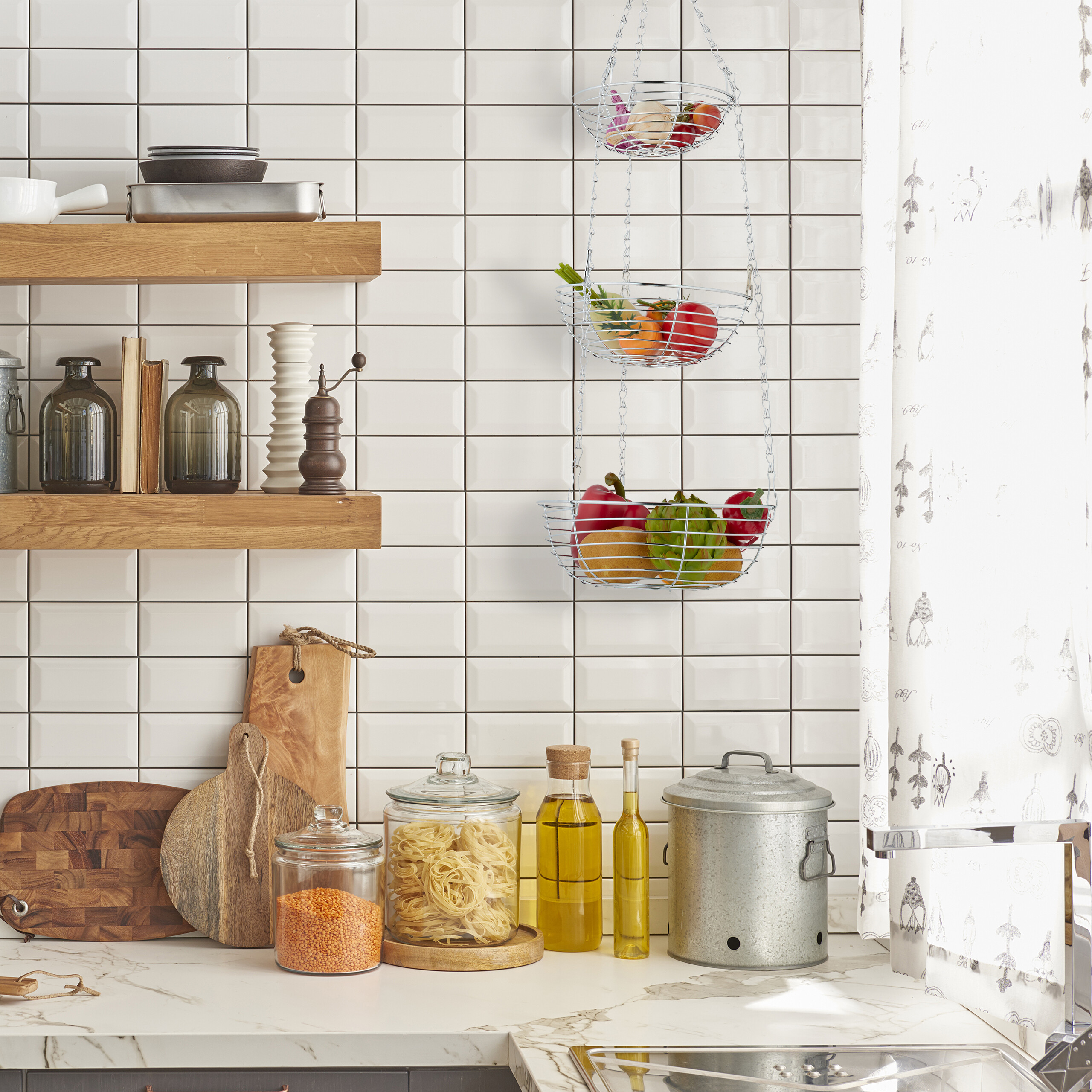 Obstkorb hängend Hängefrüchtekorb Obstampel Obstaufbewahrung 3 Etagen dekorativ