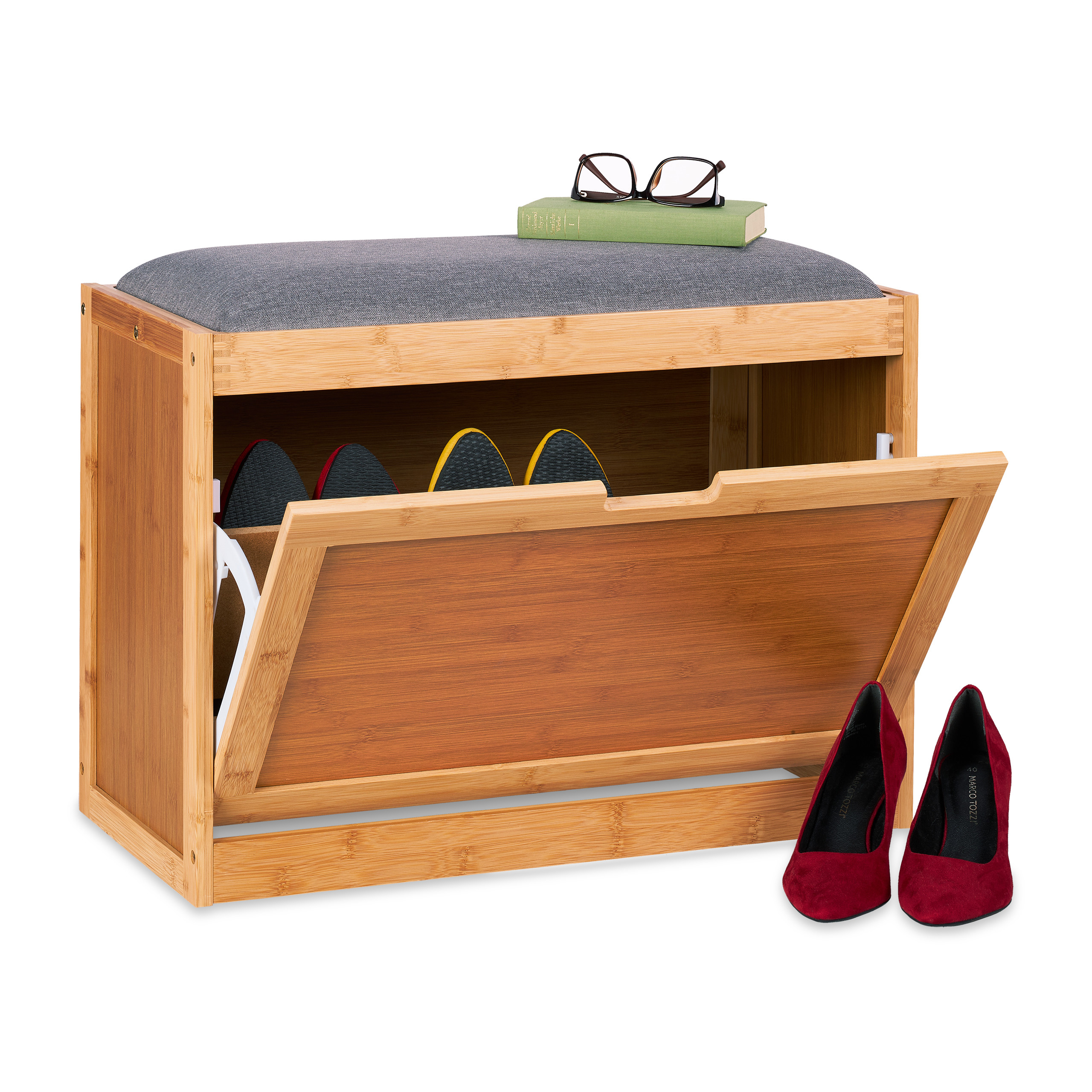 Schuhbank Schuhkipper Flurbank gepolstert Bambus Schuhkommode Schuhregal