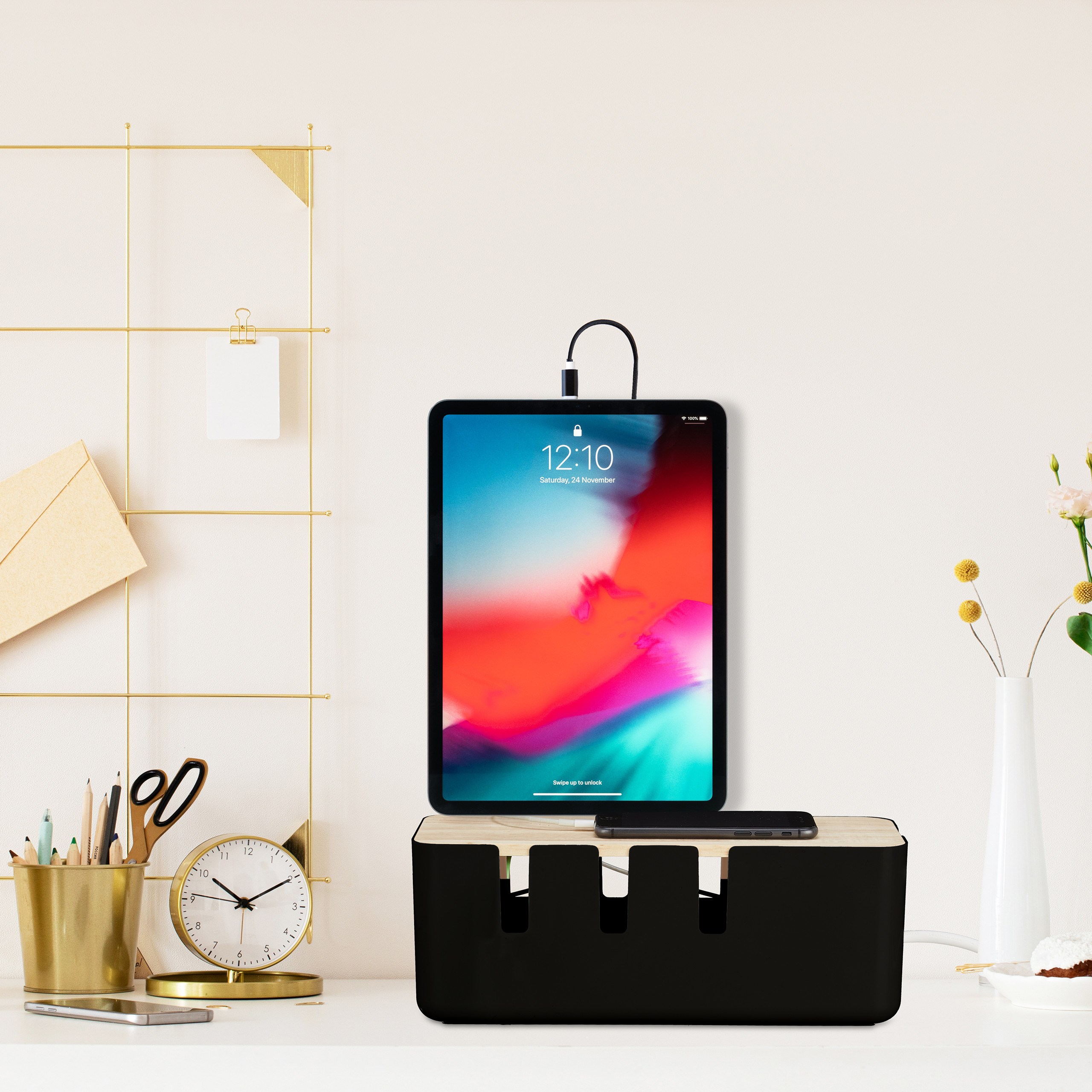 Kabelbox Kabelaufbewahrungsbox Steckdosenbox Kabelsammler modern Holzdeckel - Bild 15 von 24