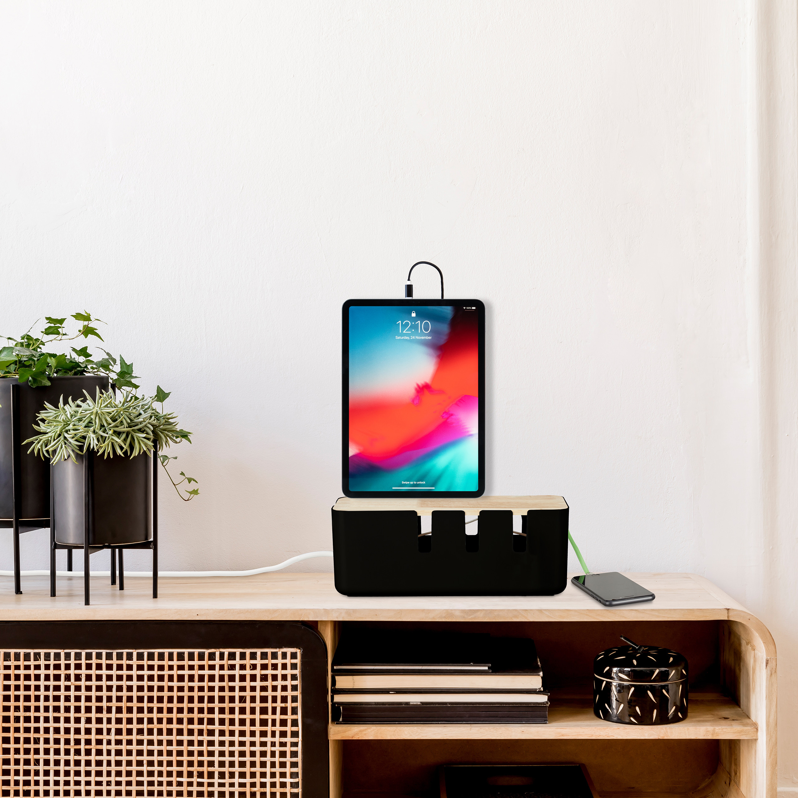 Kabelbox Kabelaufbewahrungsbox Steckdosenbox Kabelsammler modern Holzdeckel - Bild 19 von 24