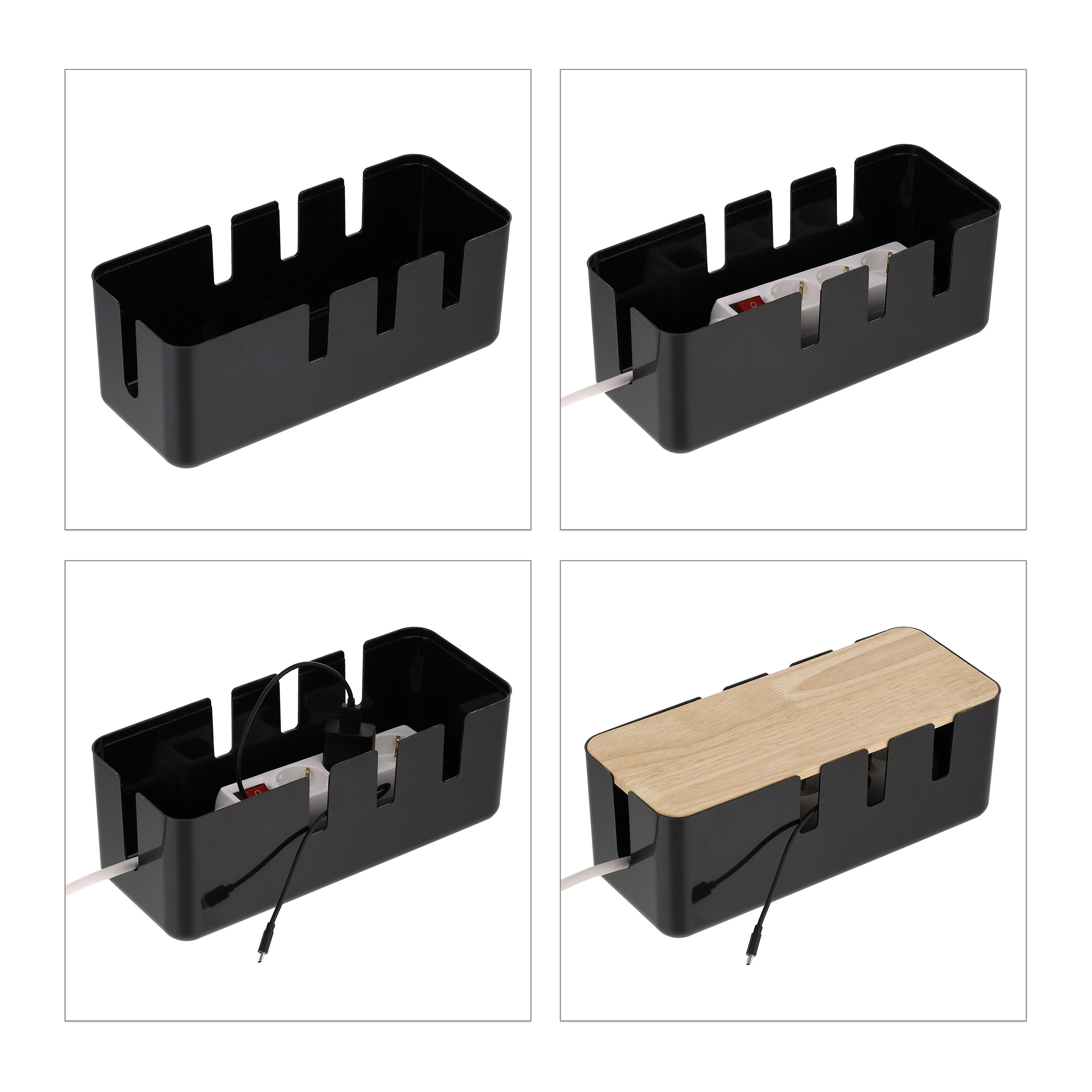 Kabelbox Kabelaufbewahrungsbox Steckdosenbox Kabelsammler modern Holzdeckel - Bild 20 von 24