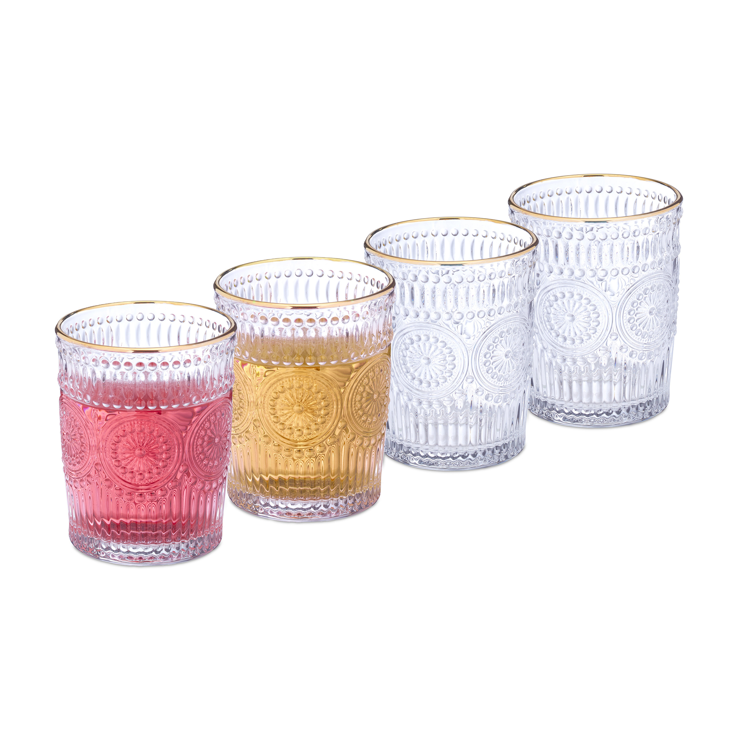Violette Trinkgläser Set – 4 Stück, Vintage-Design, Farbiges Glas, 14,5 Oz Fassungsvermögen | Für Cocktails, Saft, Wasser