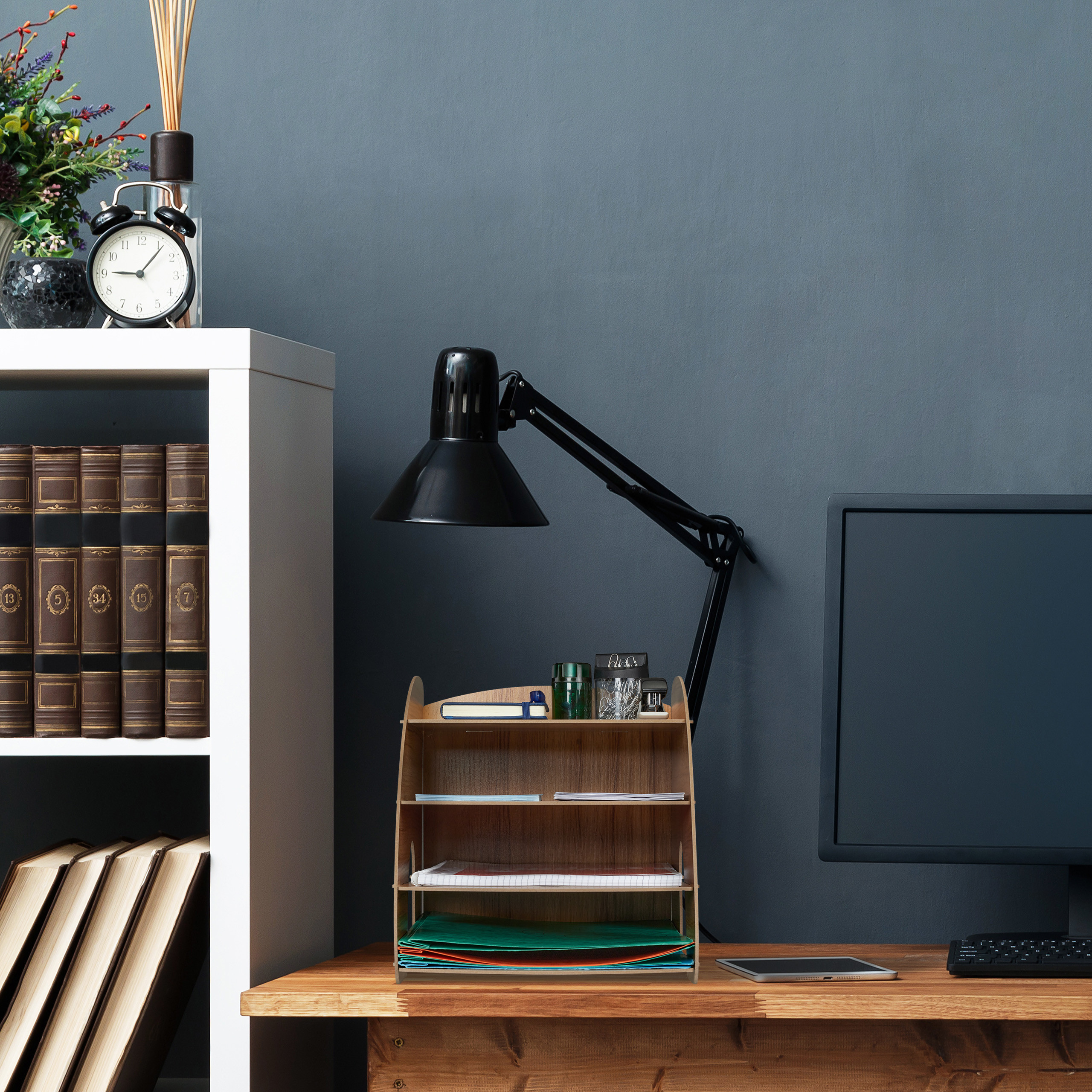 Dokumentenablage Büro Organizer Schreibtisch Ablagesystem 4 Fächer MDF Material