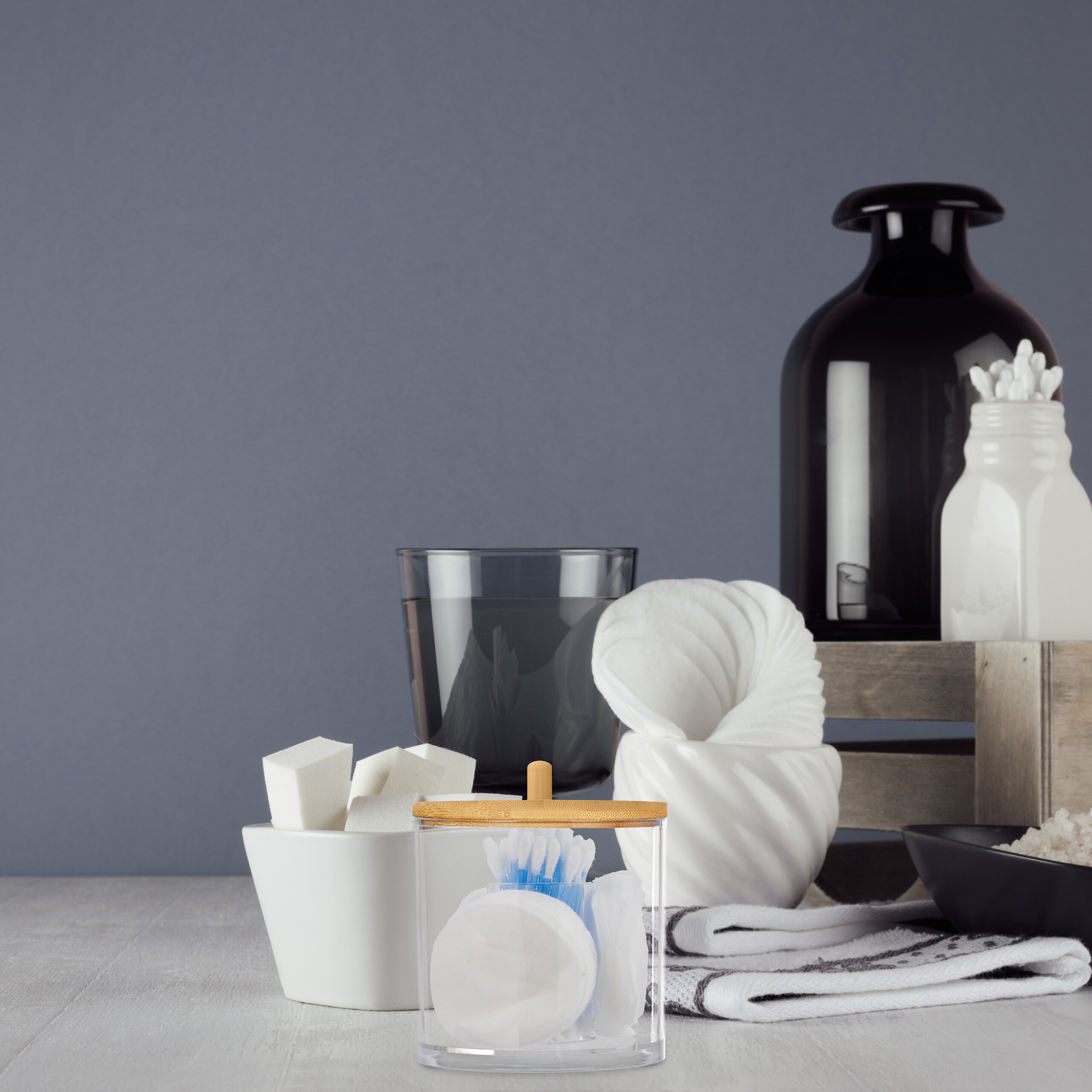 Boîte De Rangement Pour Coton Tige à 3 Compartiments - Distributeur Avec Couvercle Transparent Pour Salle De Bain Ou Coiffeuse - Blanc - 6