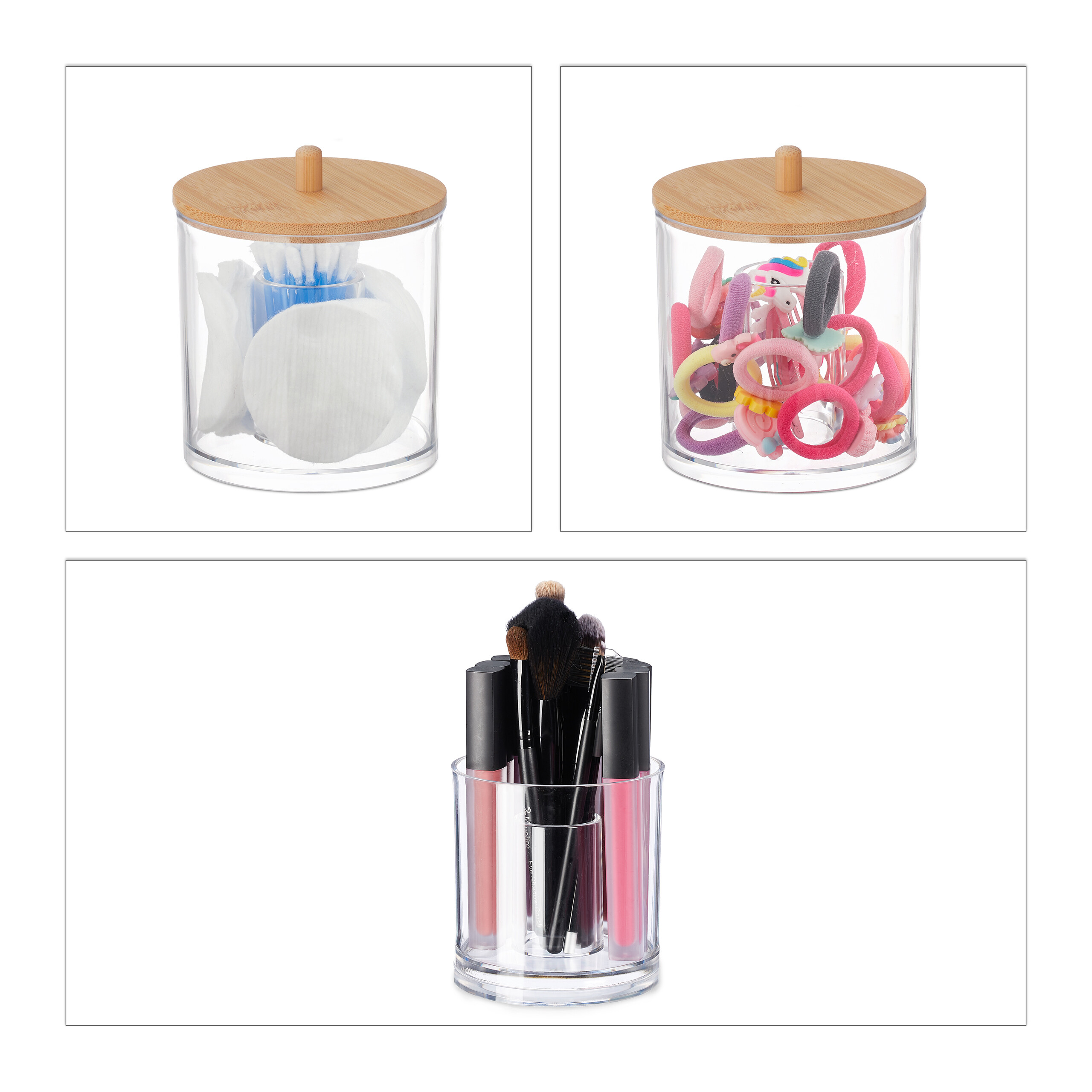 PUTOAHAO Lot De 3 Boîtes Coton-Tiges Noir & Transparent – Distributeur Élégant Pour Salle De Bain Et Coiffeuse