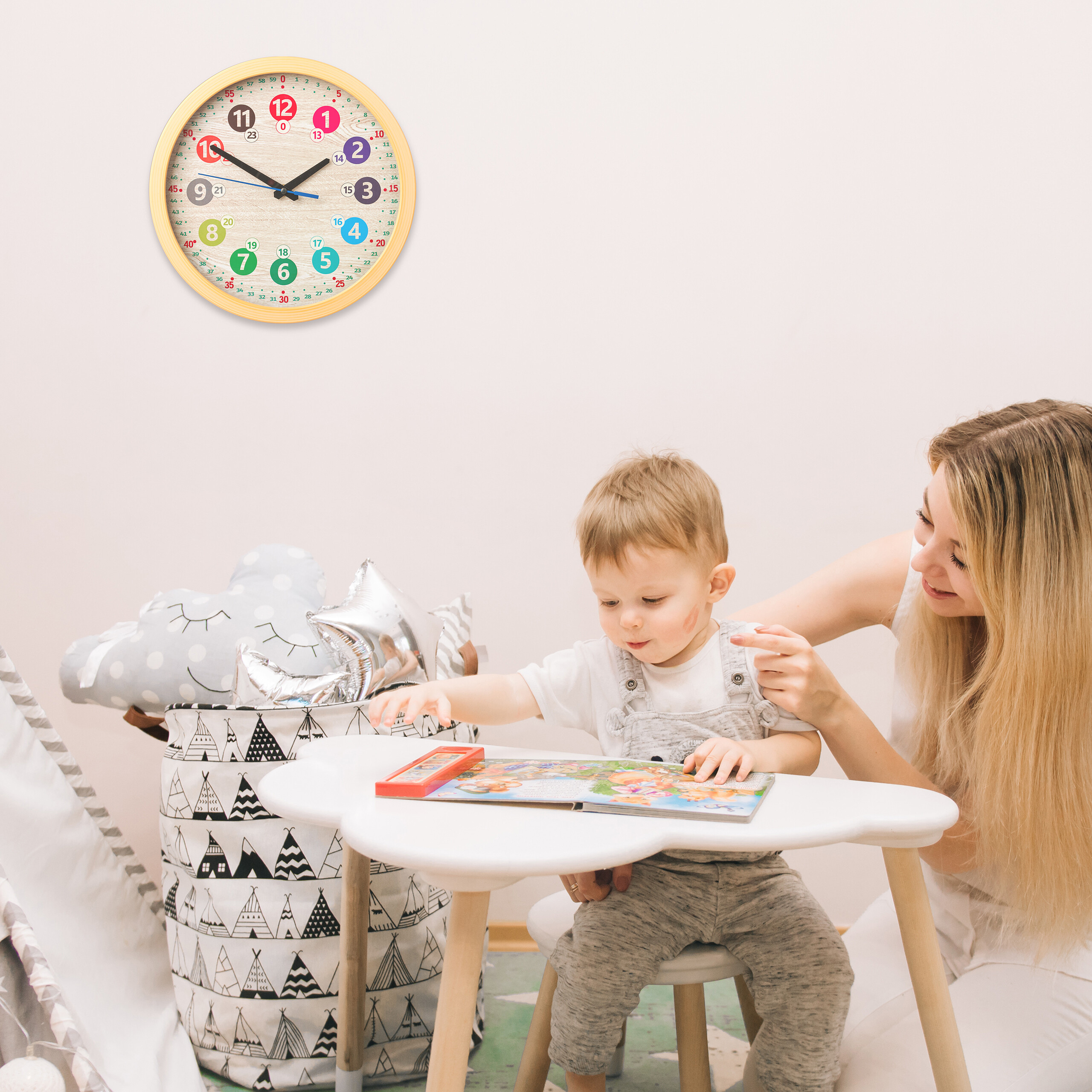 Reloj de pared niños colorido reloj infantil a pilas 30 cm reloj de pared para niños - Imagen 3 de 8