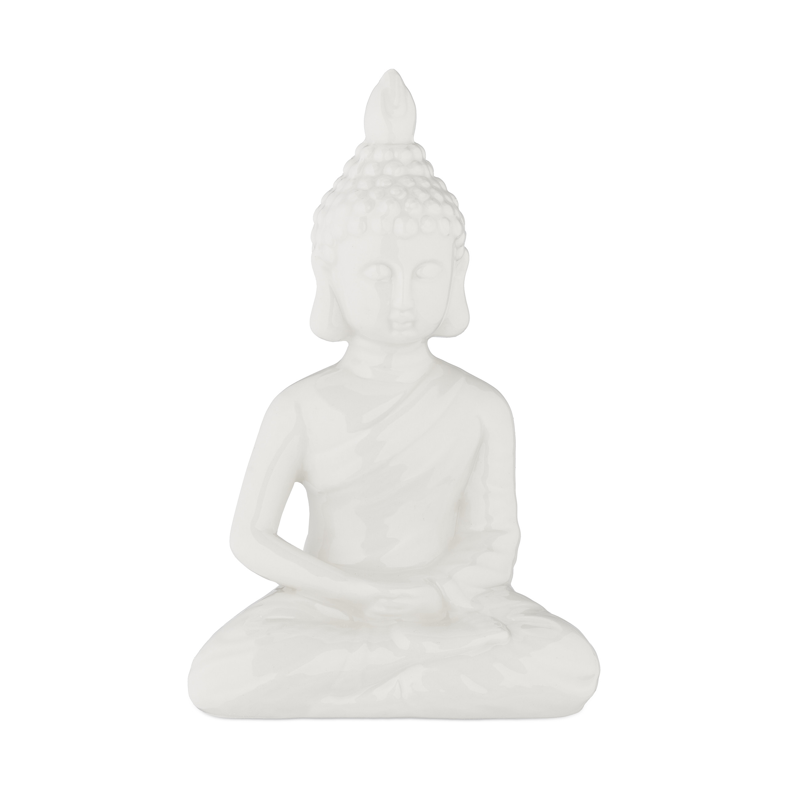 Testa Di Buddha Relaxdays In Plastica Bianca, 17x12x10 Cm, Decorazione Zen Per Meditazione E Giardino