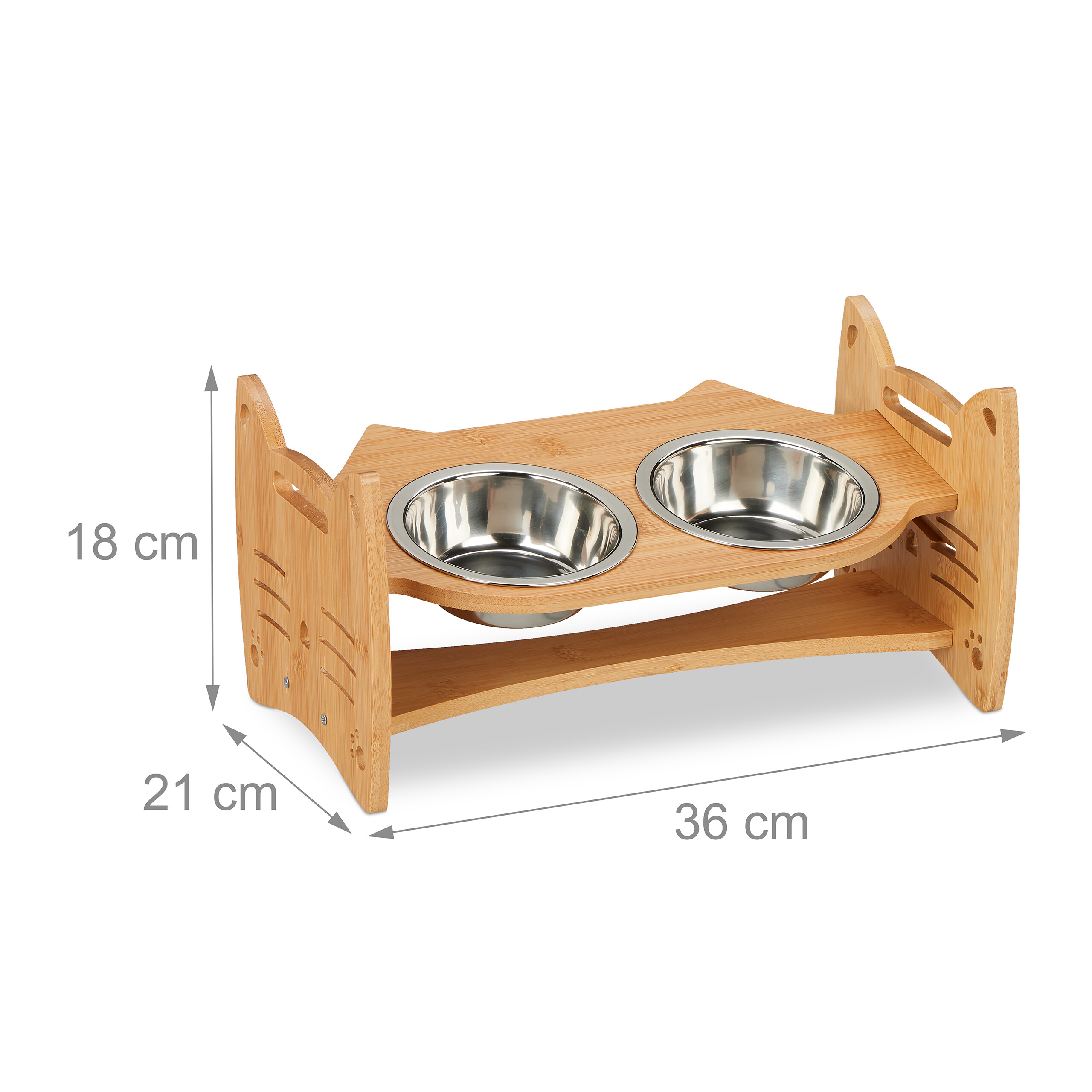 Ciotole Rialzate Bambù Supporto Ciotole Rialzato In Bambù Per Gatti E Cani - Altezza Regolabile Con 2 Ciotole Acciaio E Tappetino Supporto Ciotole Bambù Regolabile