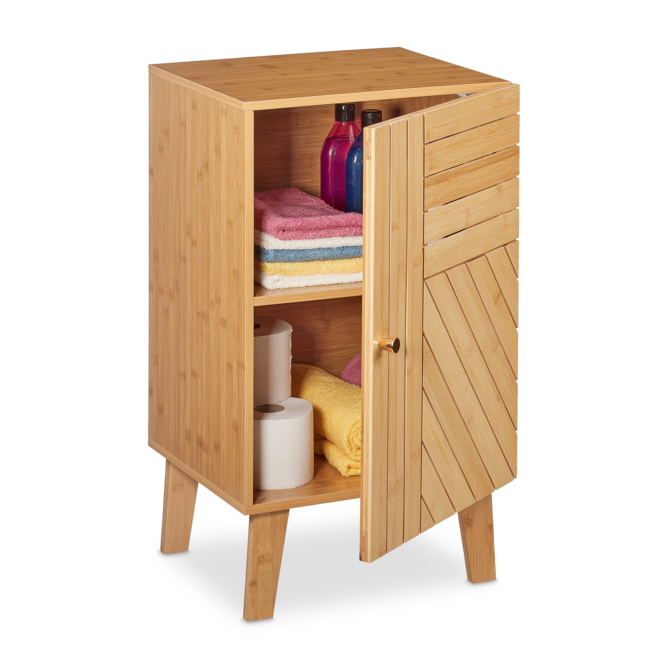 Badschrank bambus Badezimmerkommode Beistellschrank WC-Schrank 2 Fcher  kompakt | eBay