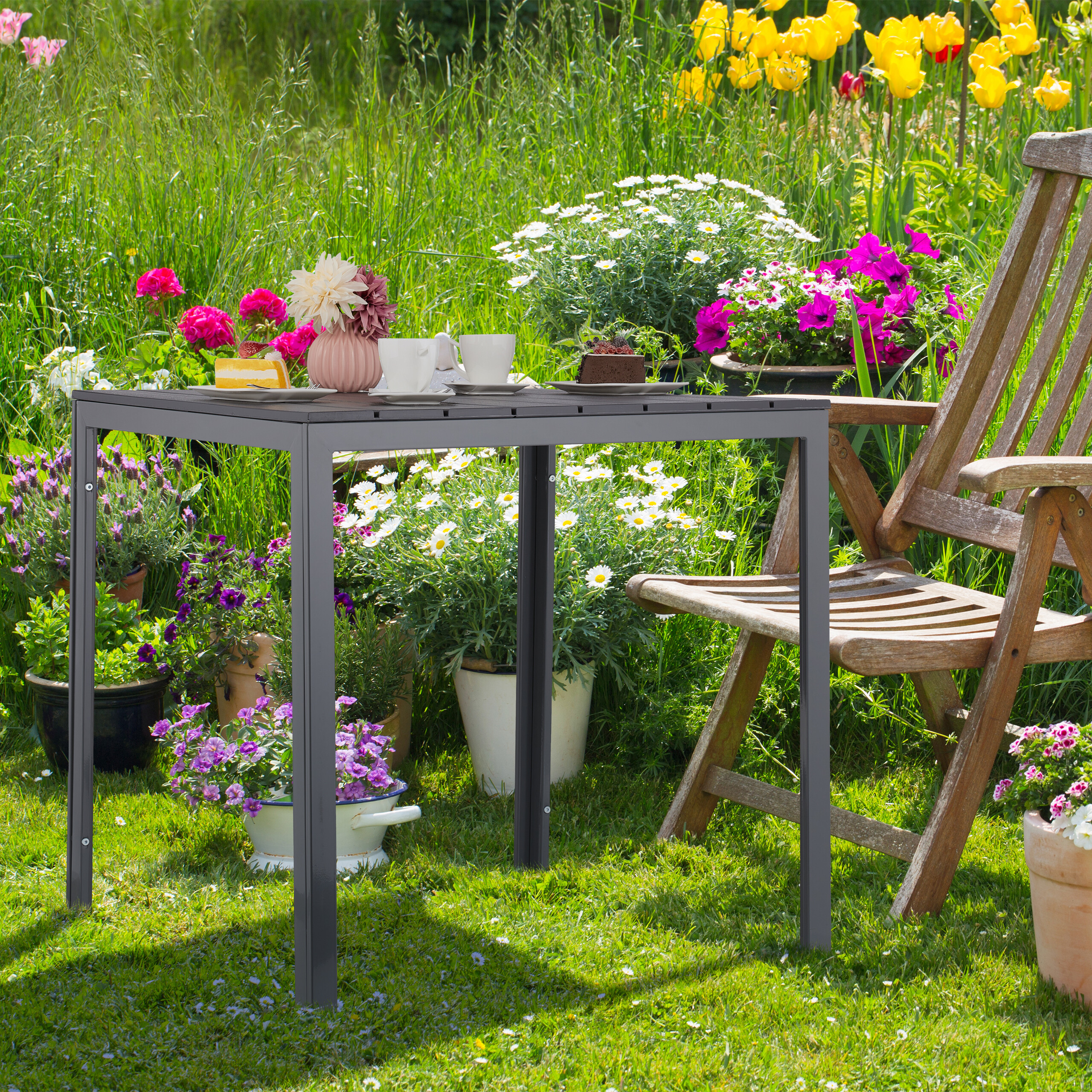 Gartentisch Balkontisch Terrassentisch Outdoor-Tisch wetterfest grau quadratisch