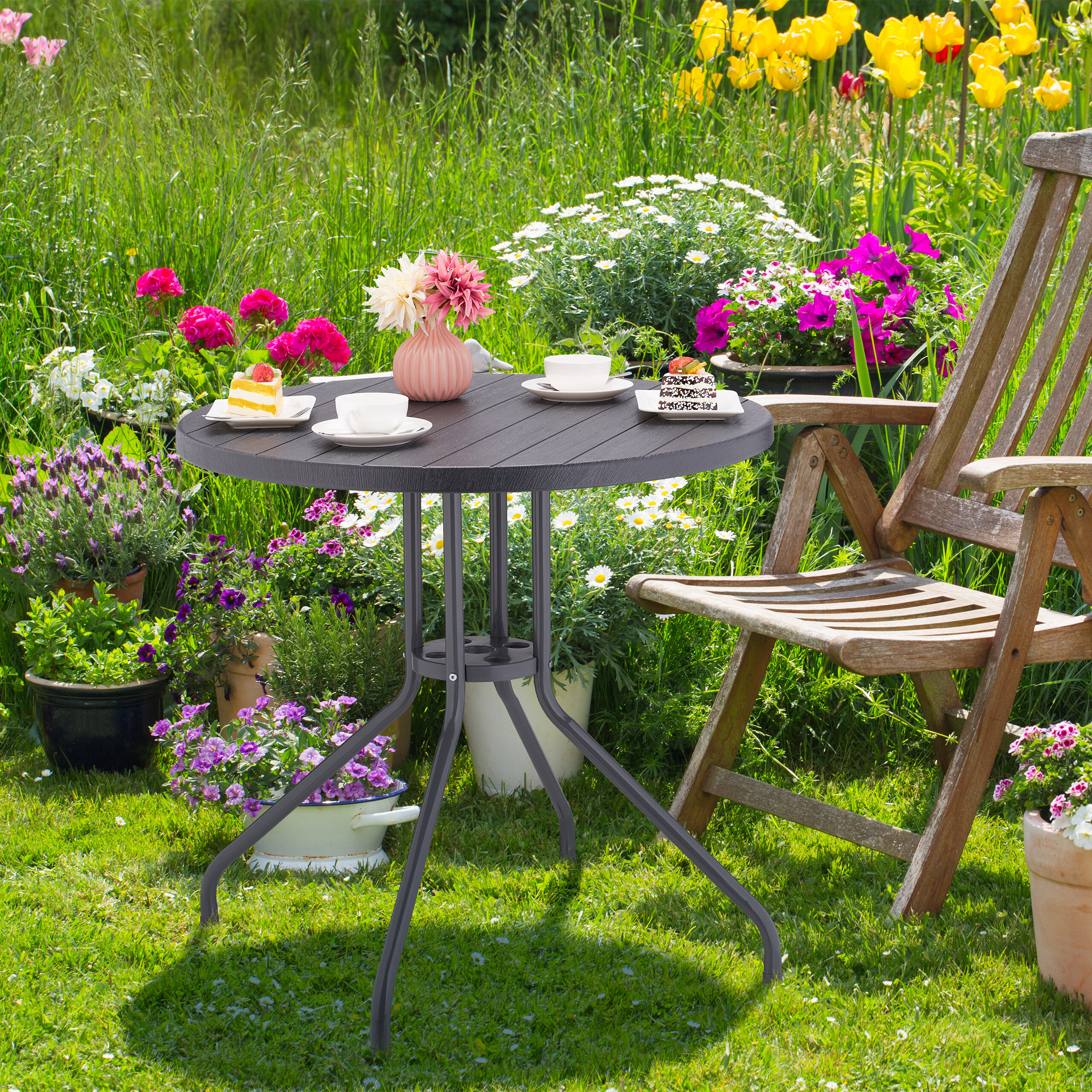 Gartentisch Terrassentisch Balkontisch Outdoor-Tisch wetterfest grau rund