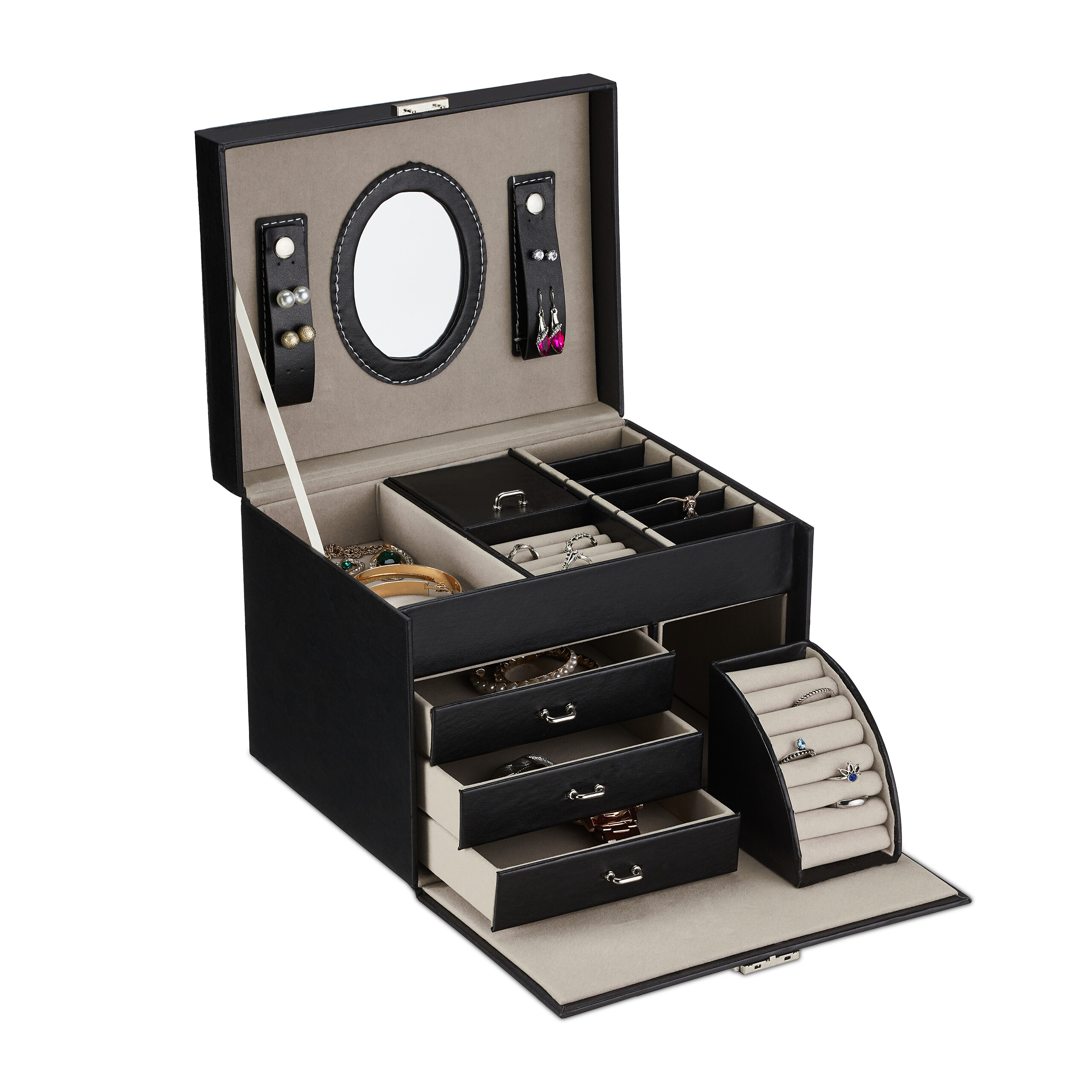 Schmuckkasten mit Spiegel Schmuckbehälter Schmuckbox Schmuckaufbewahrung schwarz