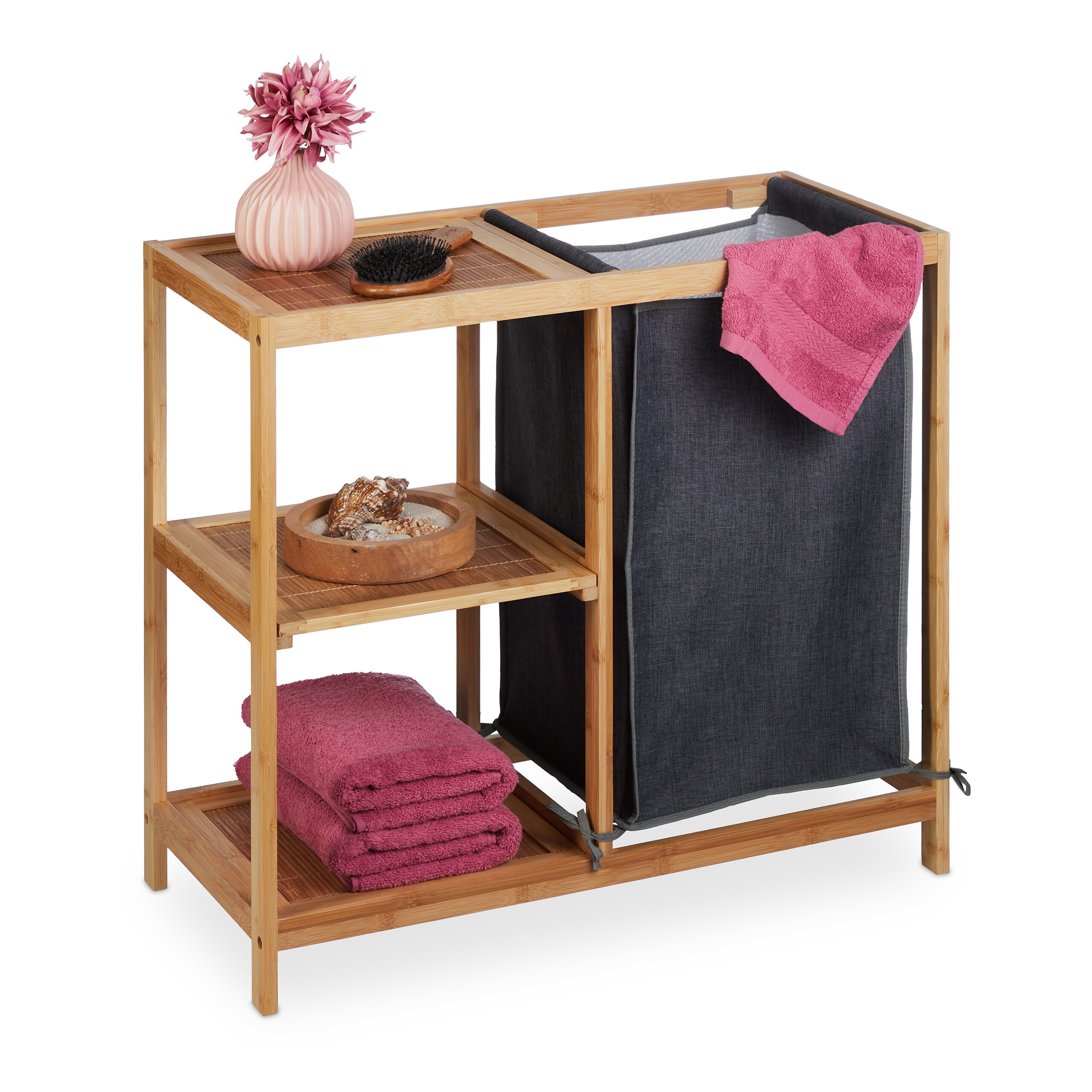 Meuble à Linge 3 Paniers Bambou - Relaxdays - 30x29,5x50 Cm - Marron
