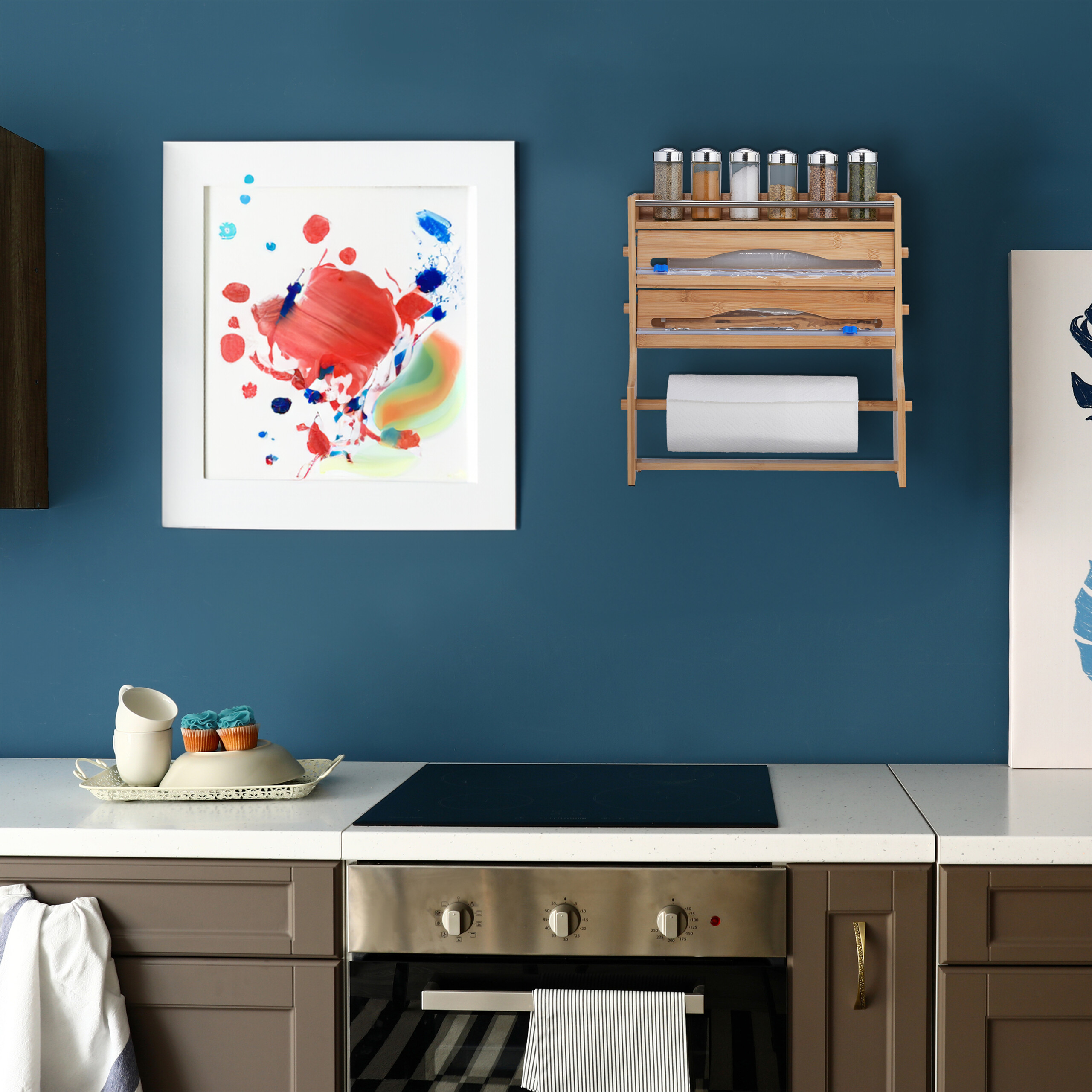 Relaxdays Support essuie-tout vertical, bambou, distributeur pour