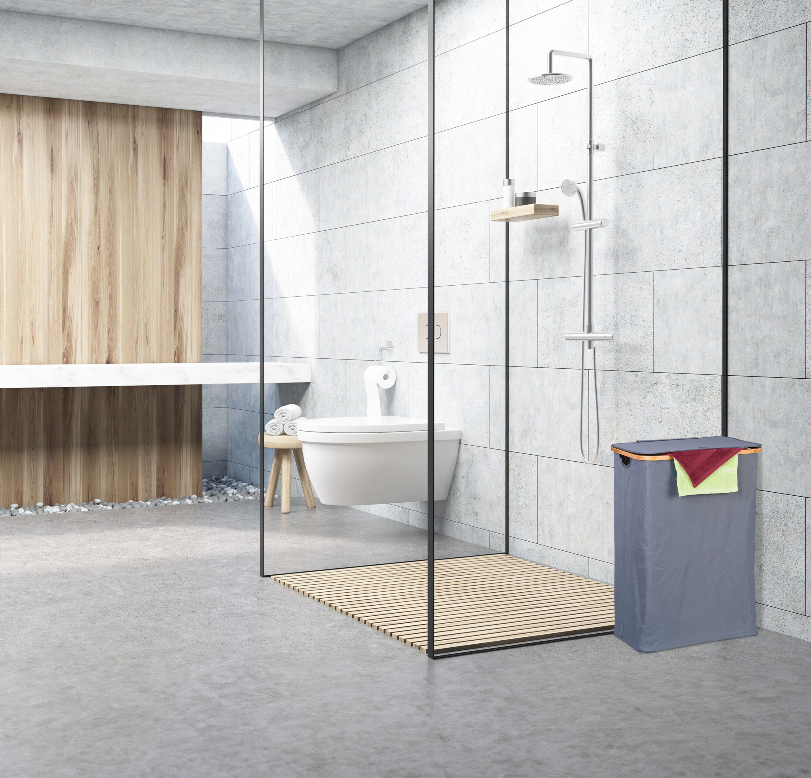 Panier à Linge Pliable 36L Relaxdays - Gris/Blanc - Transport Facile - Max 30kg