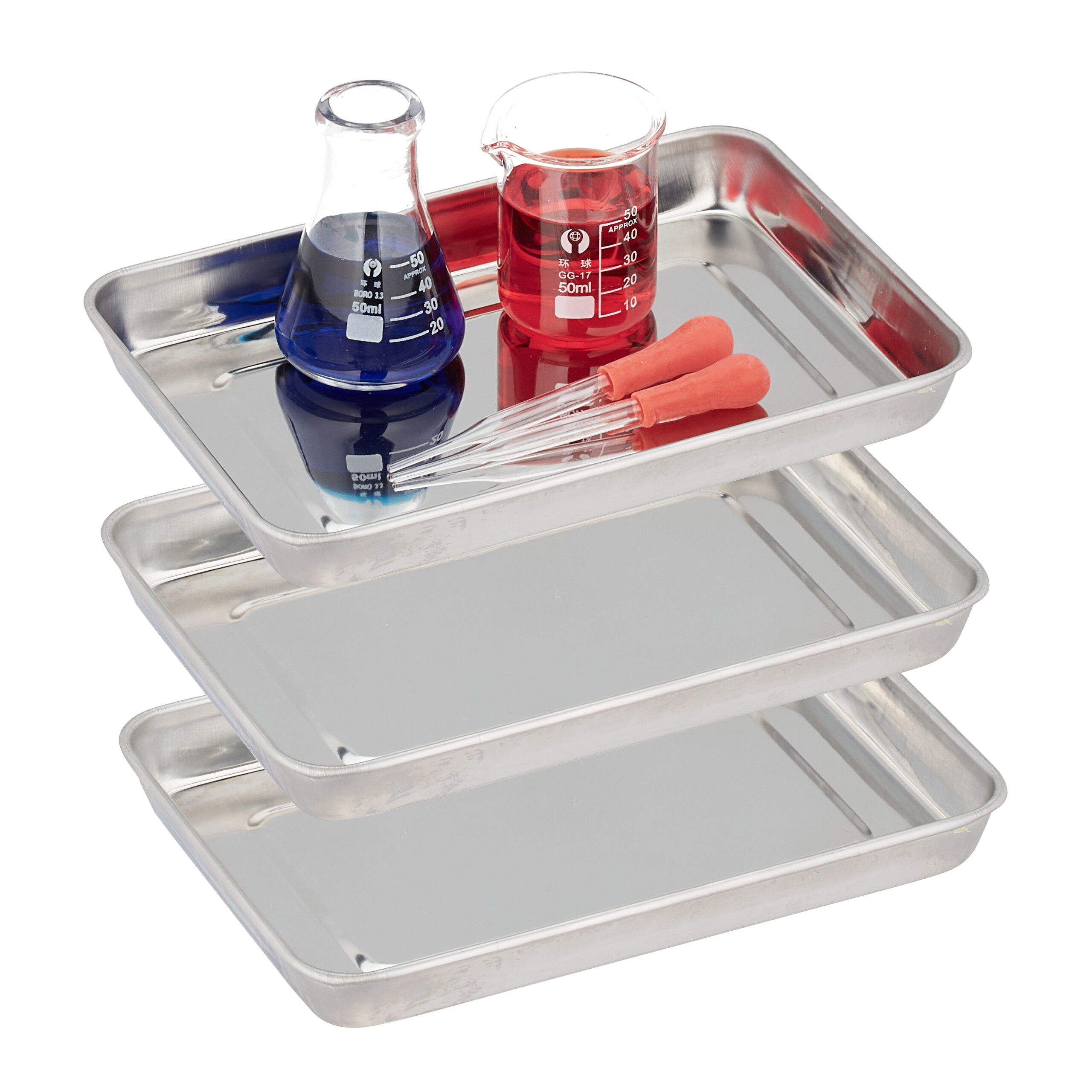 Plateau INOX Rectangulaire 2 Pièces - 22,5 X 11,5 X 1,7 Cm, Plateaux Acier Inoxydable Laboratoire Et Service