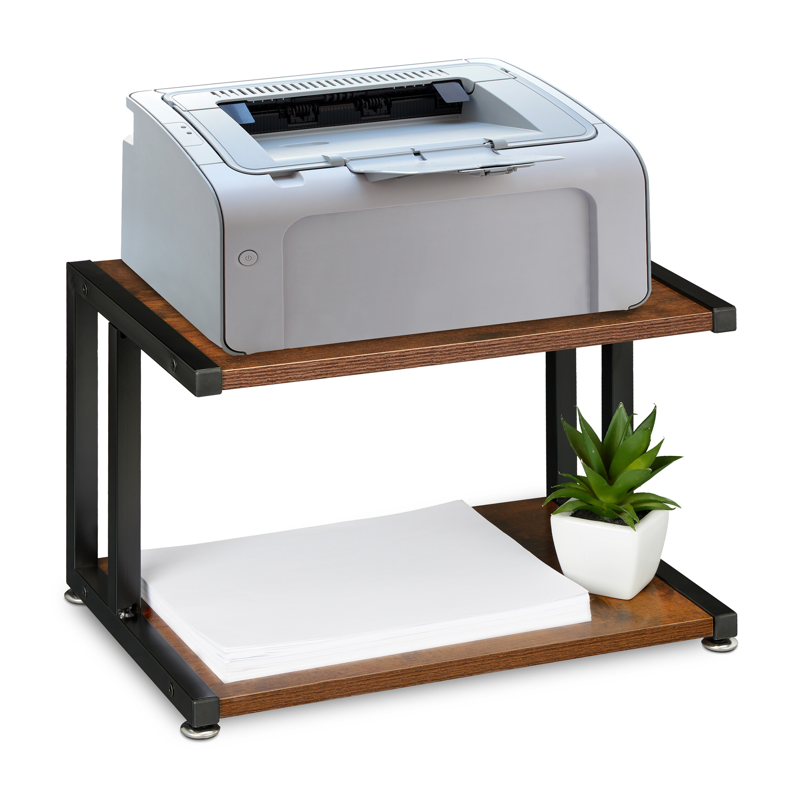 Scaffale 3 Livelli Relax World | Per Stampante O Microonde - Legno E Metallo Nero - Foto 6