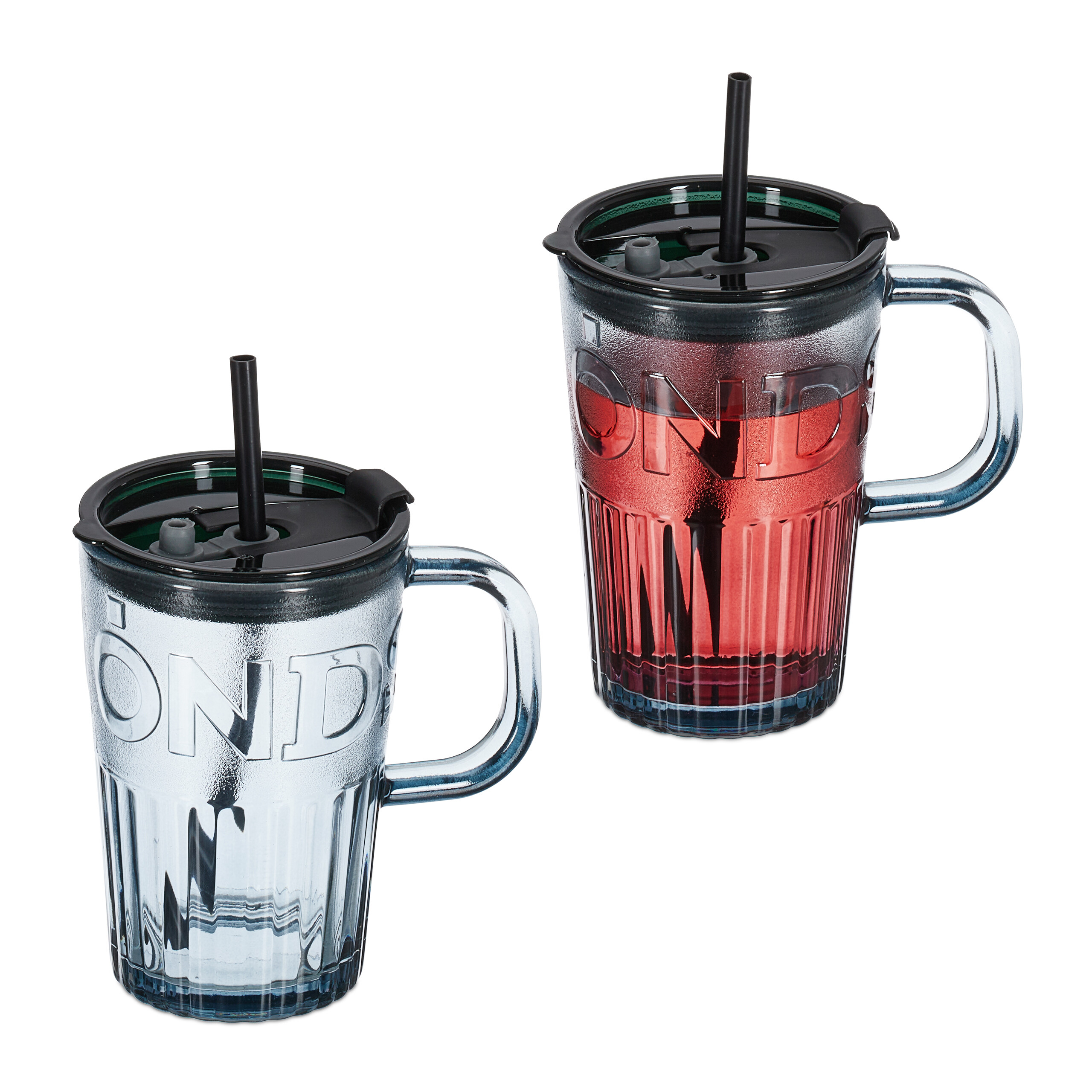 Set 2 Bicchieri 450 ml Tazza Cocktail Cannuccia Manico Succhi Frutta Frullati