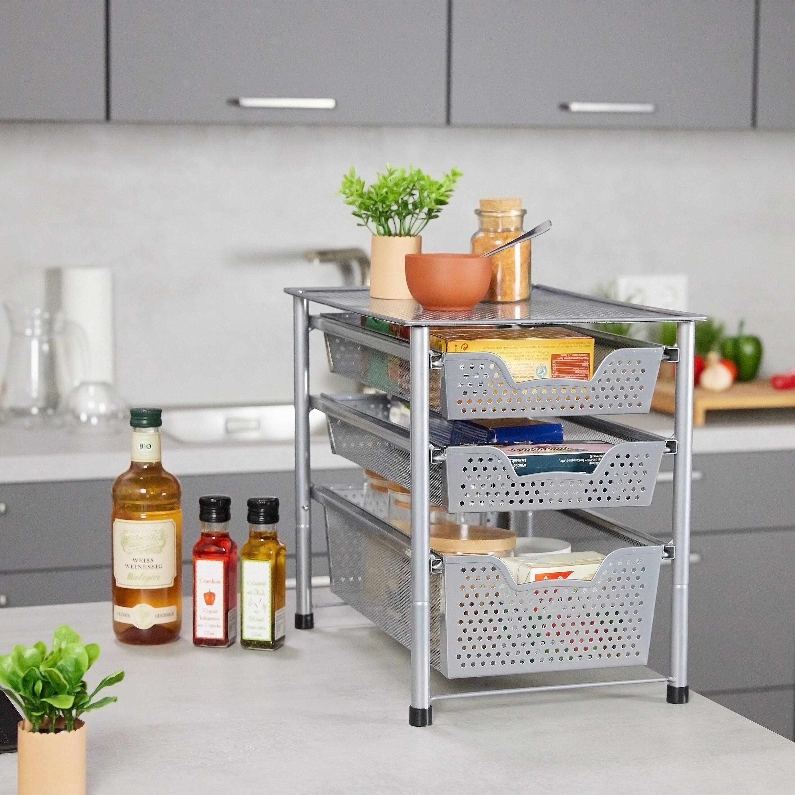 Estante cocina organizador estantería apilable mueble de almacenamiento 3 cestas - Imagen 13 de 20
