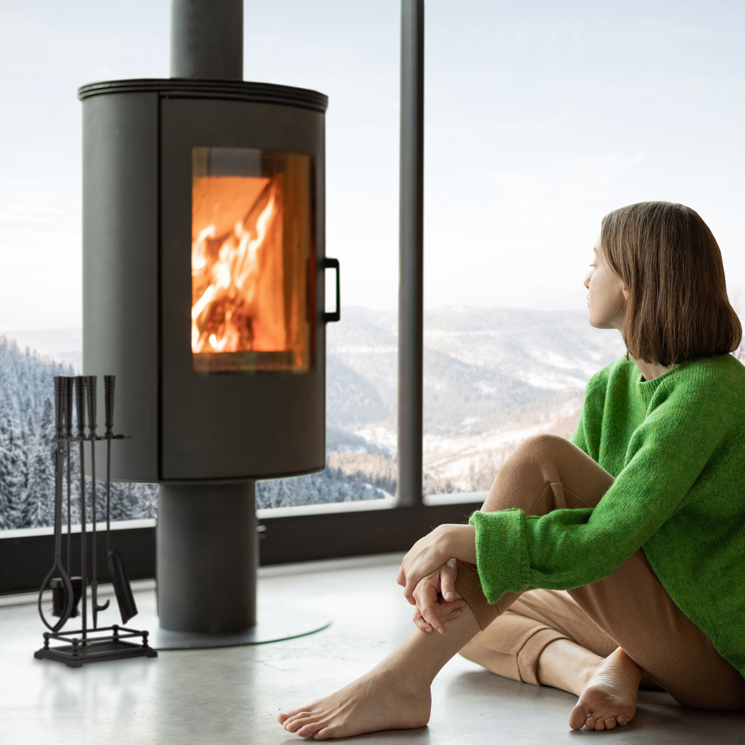 LIVLIG Kaminbesteck Set Modern - Schürhaken, Bürste & Schaufel In Grau