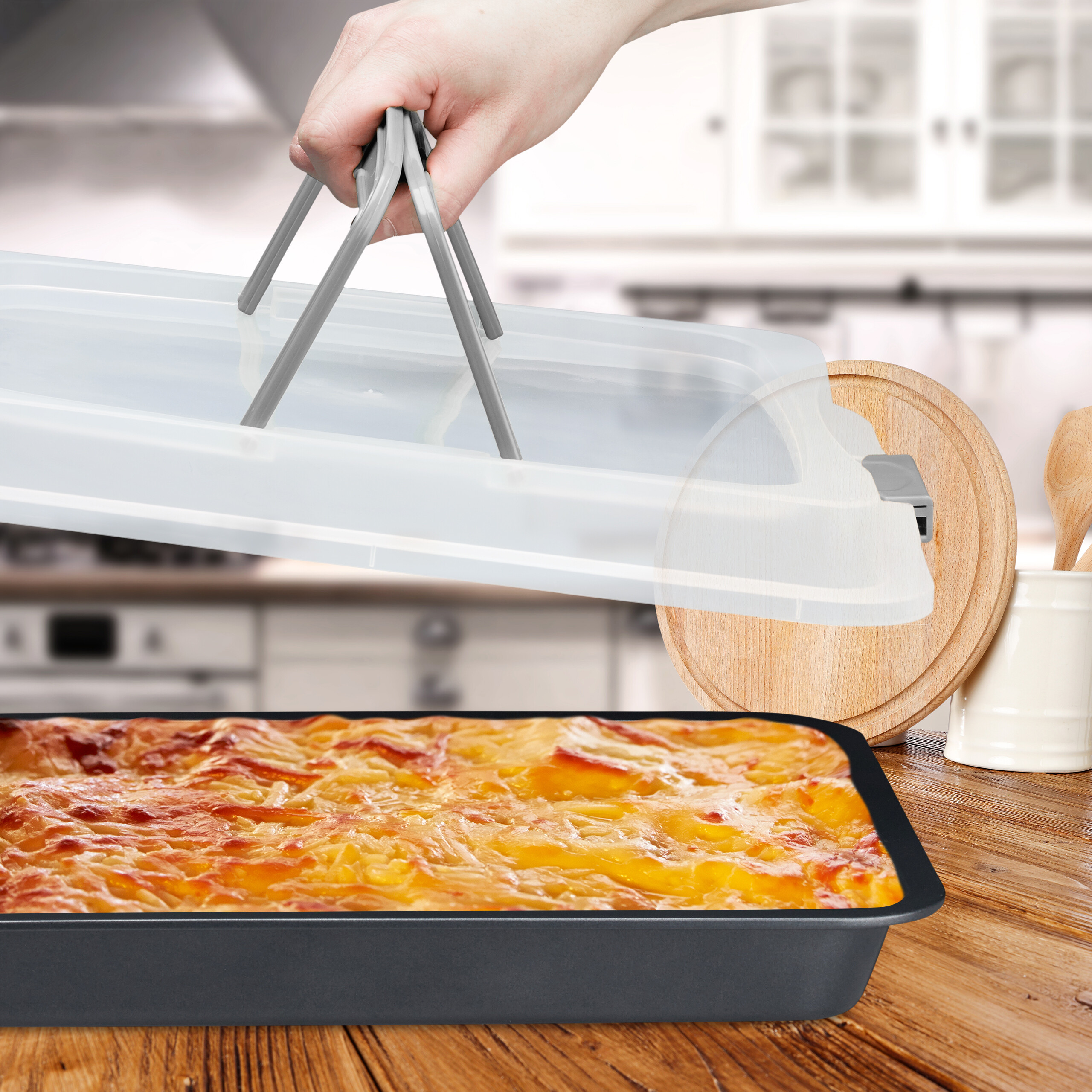 Backblech Backform mit Deckel Kuchenbox 3in1 Transporthaube für Kuchen 940 g - Bild 4 von 10