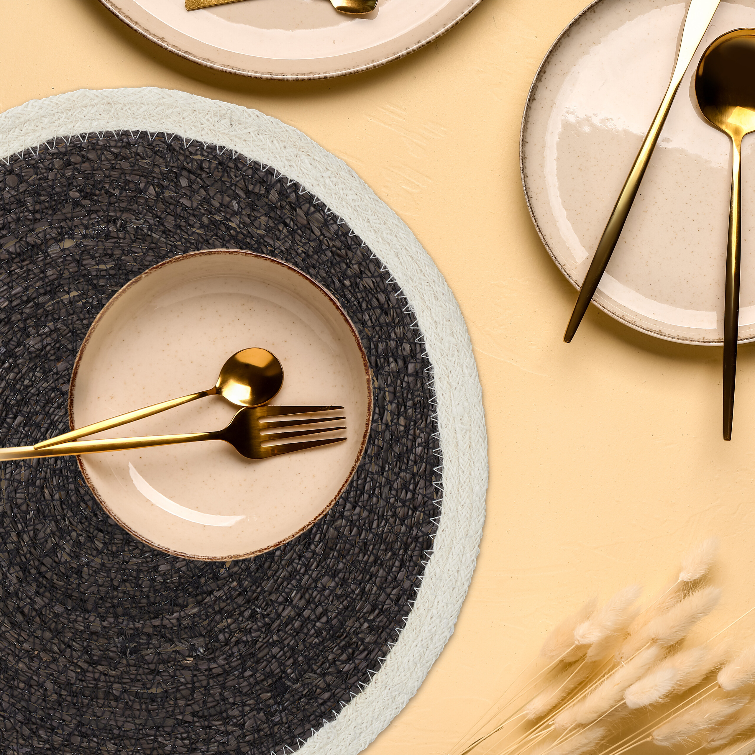 Tischset Tischuntersetzer Platzmatte Platzdeckchen rund schwarz Tischunterlage