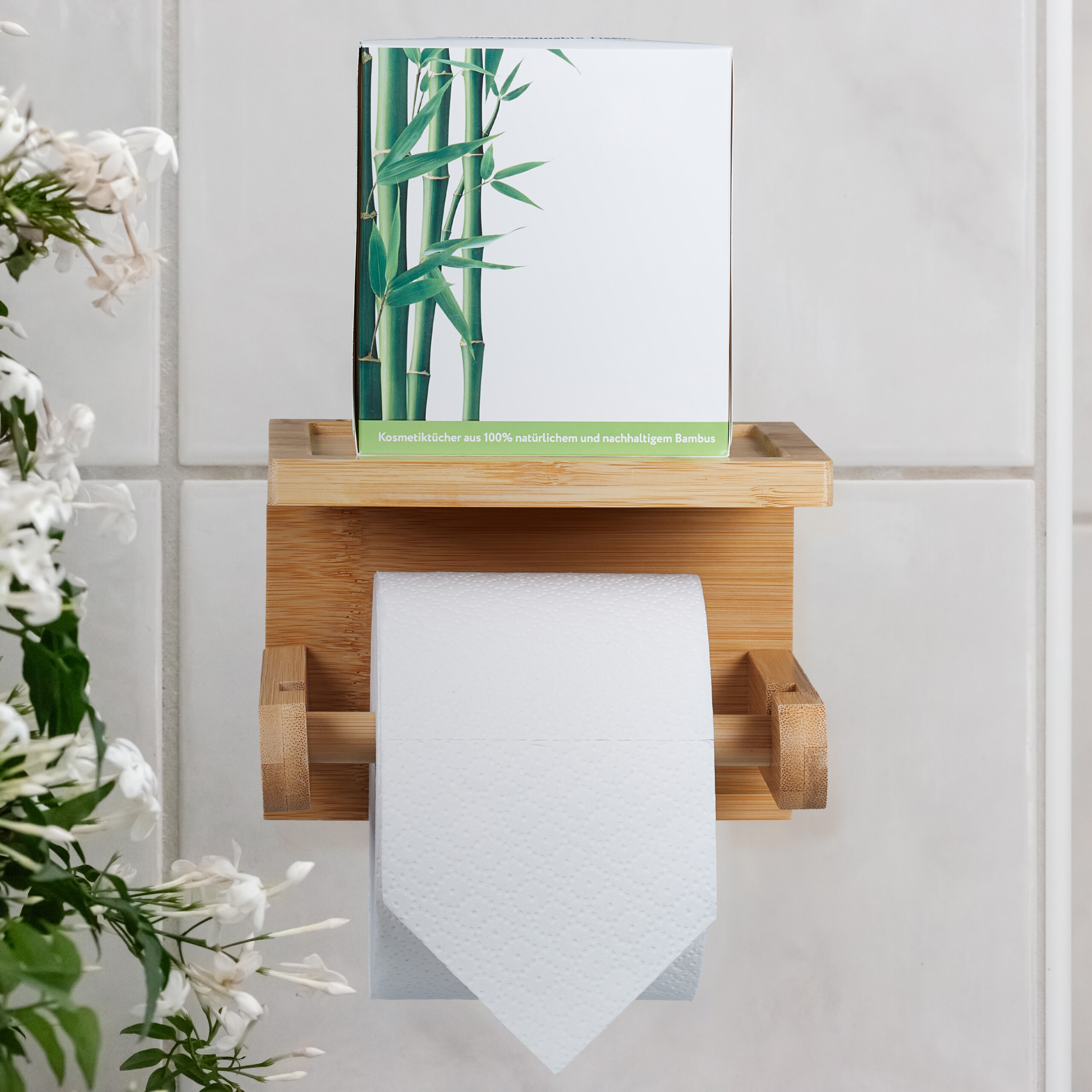 Porta Carta Igienica a Parete Senza Foratura Portarotolo Bagno Cucina con Ripiani Antiscivolo - Bianco