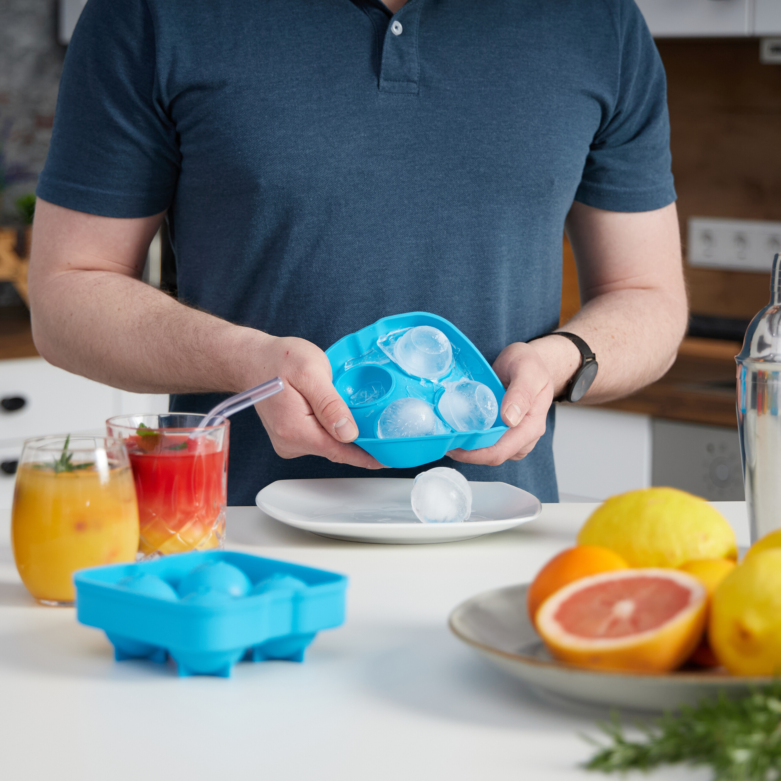 Lot De 2 Moules à Glaçons Silicone Avec Couvercle - Glaçons Ronds Et Carrés 5 Cm - Sans BPA, Passe Lave-Vaisselle