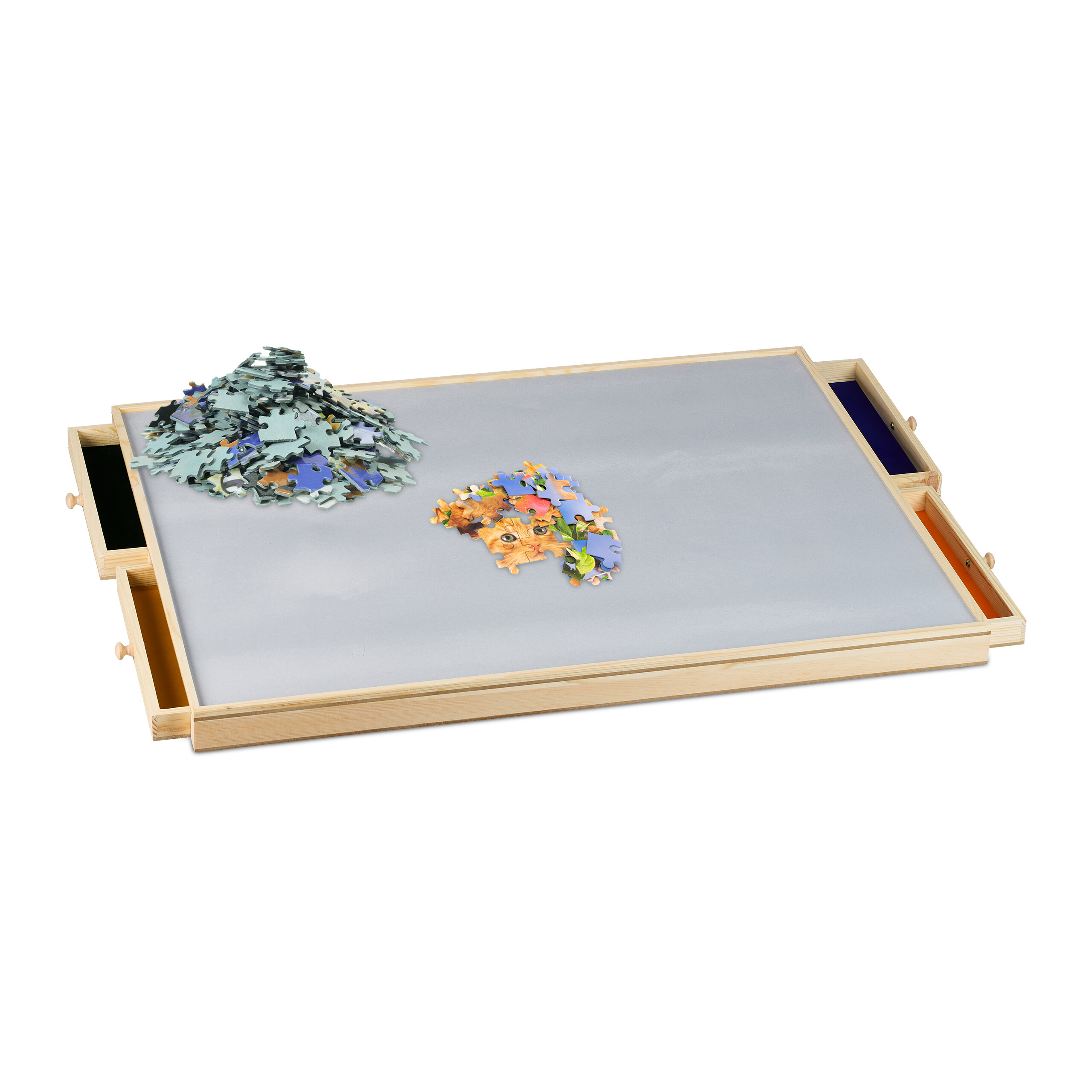 Relaxdays Plateau Pour Puzzle Jusqu'à 1000 Pièces - Ergonomique Avec 2 Tiroirs Bois De Pin Nature Et Gris