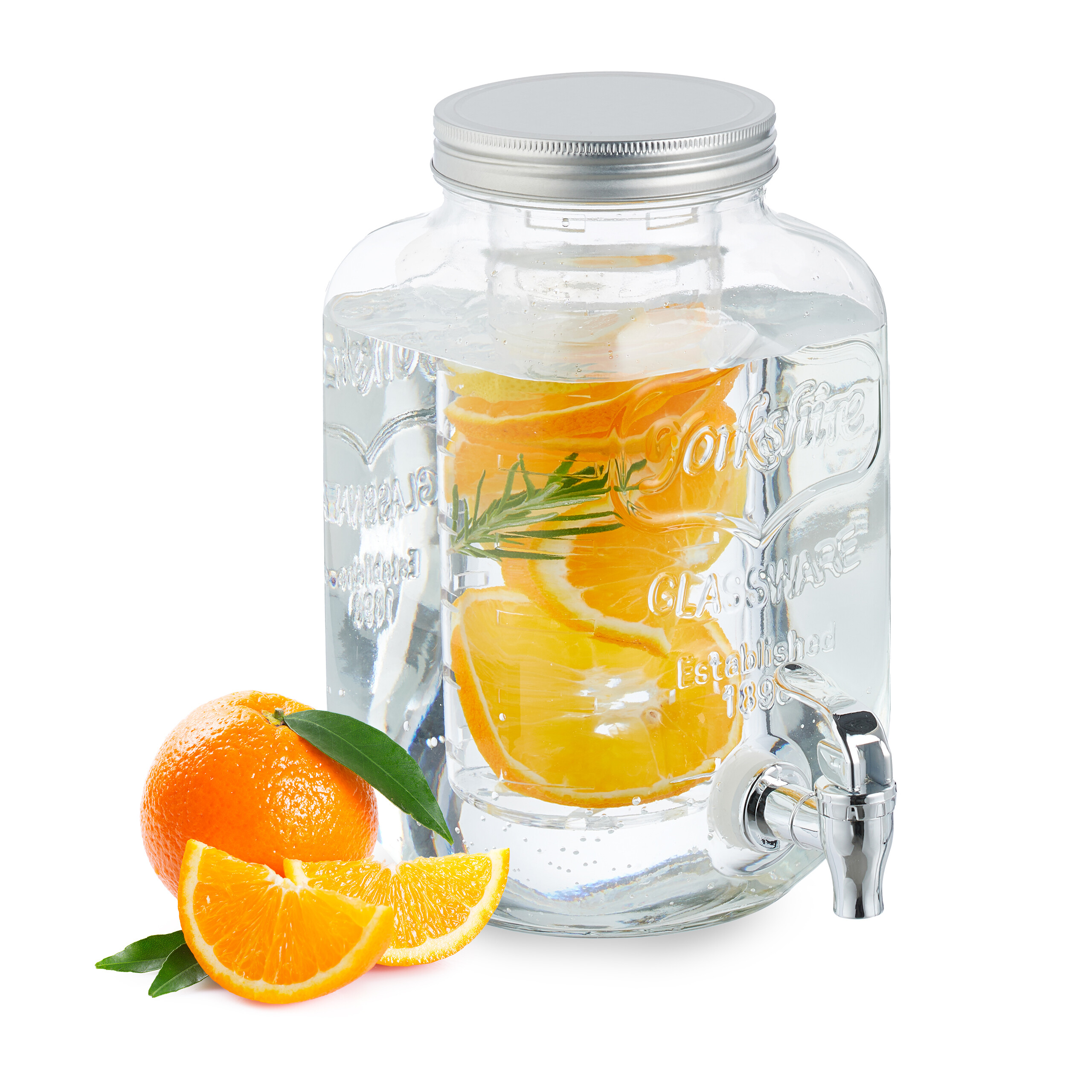 Getränkespender Wasserspender Saftspender Trinkspender Glas mit Einsatz Zapfhahn