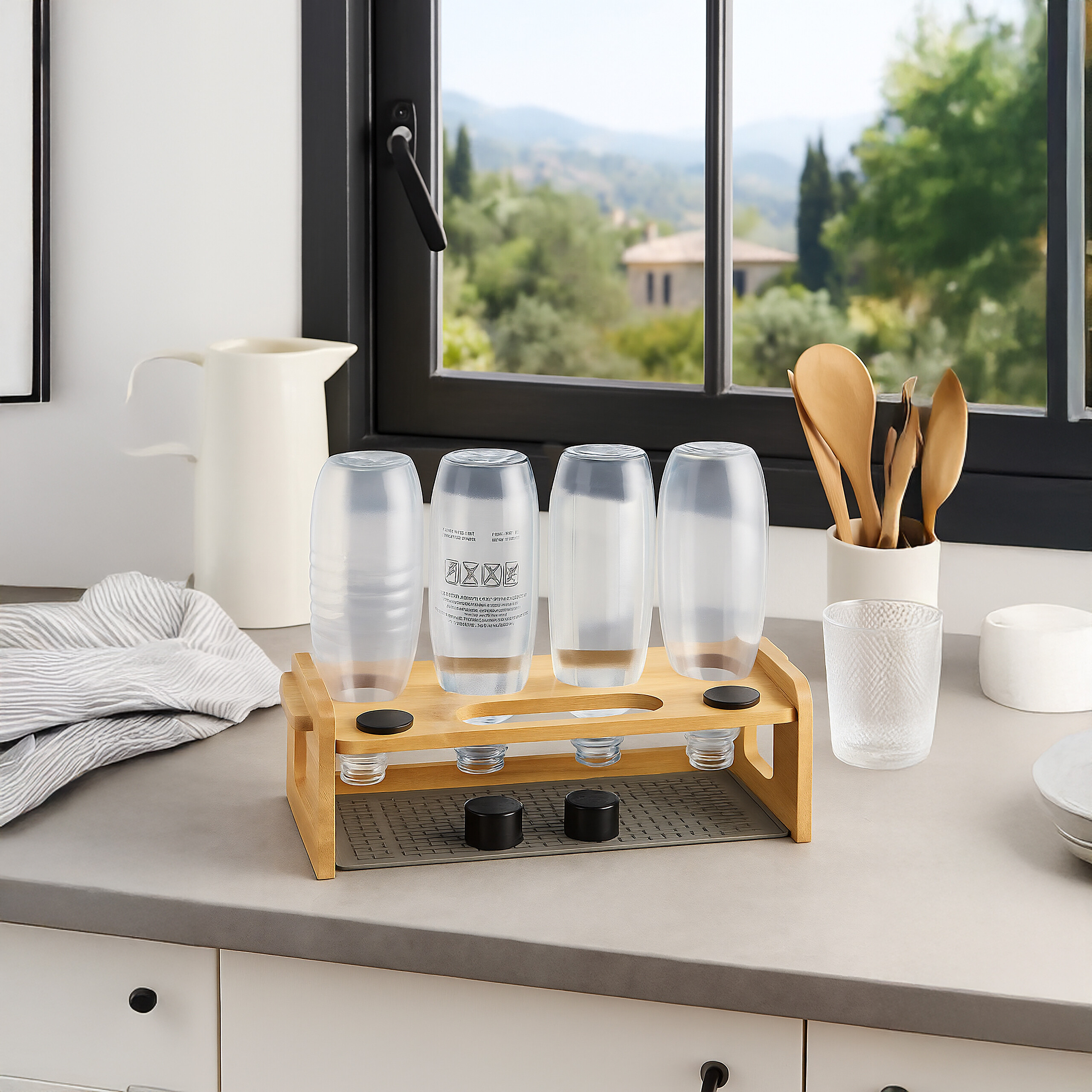 Flaschenhalter Flaschenständer Flaschentrockner Abtropfhalter Sodastream Bambus