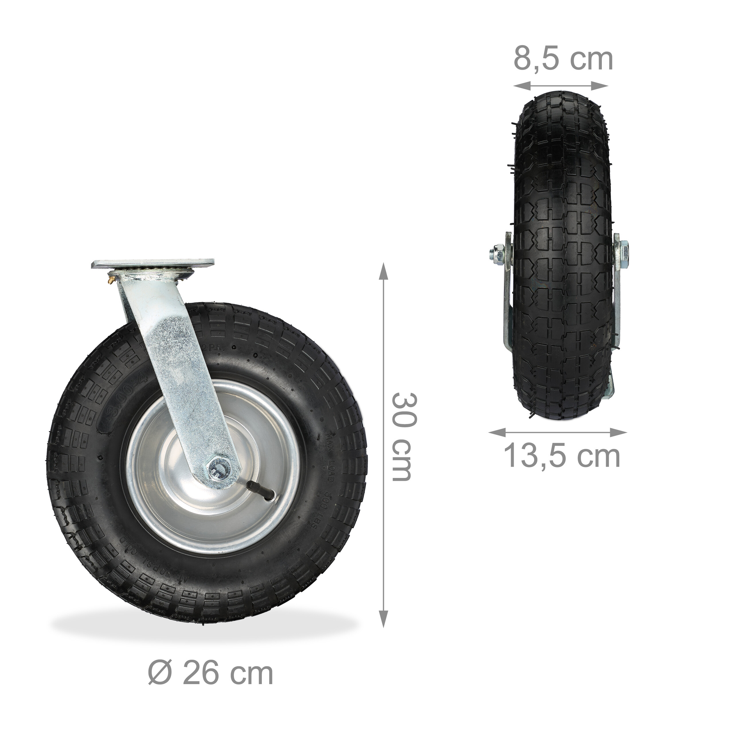 Bockrolle Lenkrolle Set Lastenrollen Lastrollen Schwerlastrolle Lufträder 3.00-4