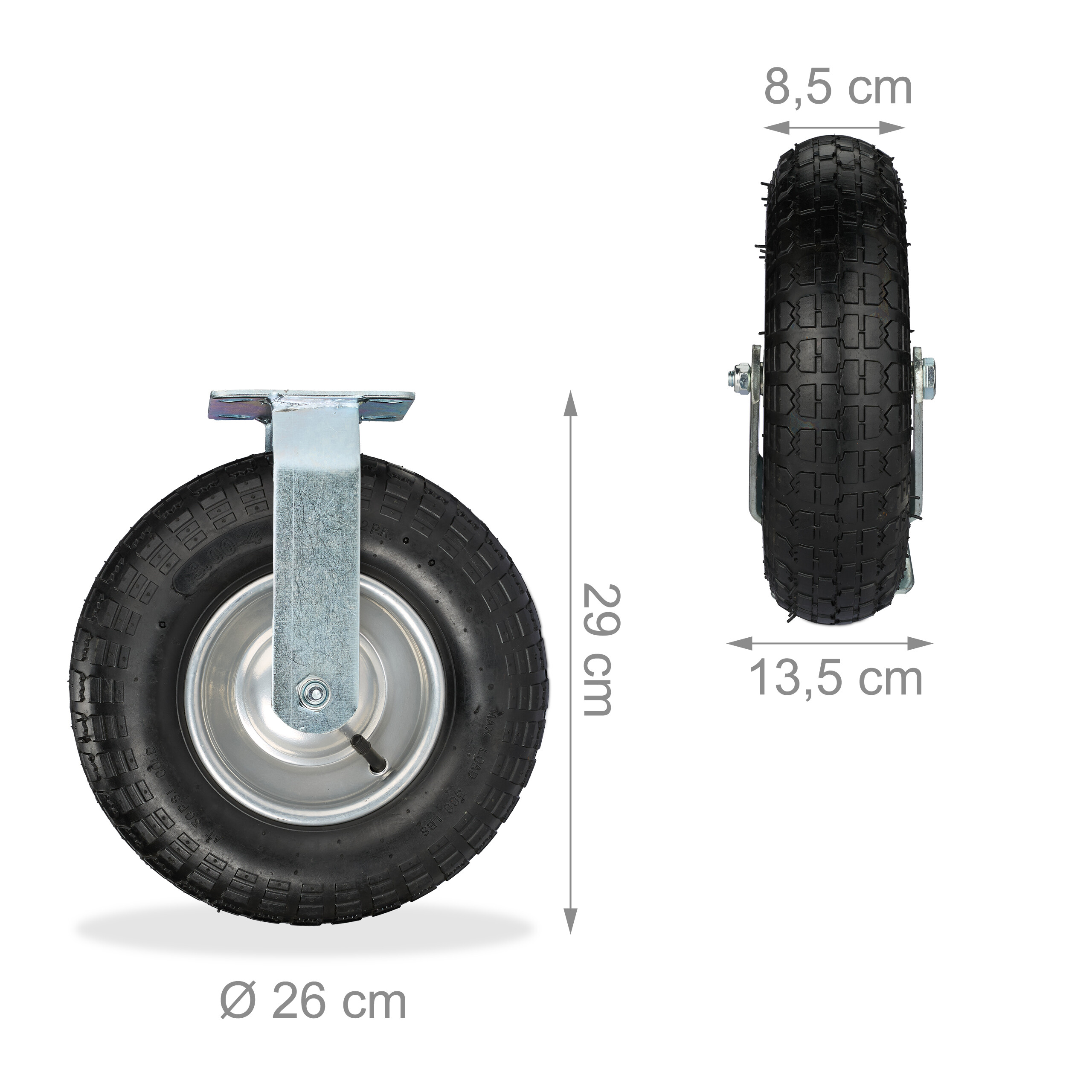 Bockrolle Lenkrolle Set Lastenrollen Lastrollen Schwerlastrolle Lufträder 3.00-4