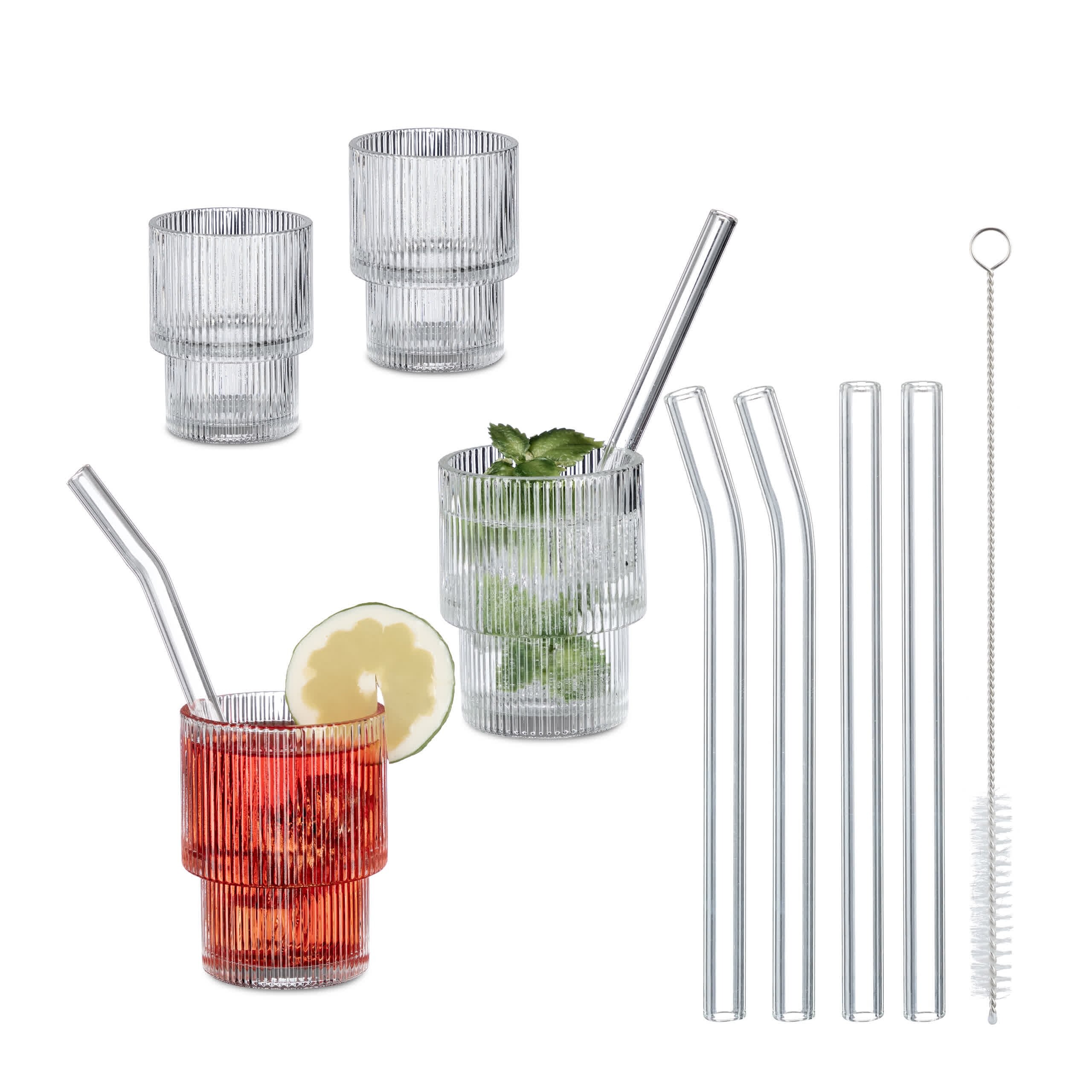 Trinkgläser Retroglas Eiskaffeeglas Longdrinkglas Gläserset Wasserglas 4er Set