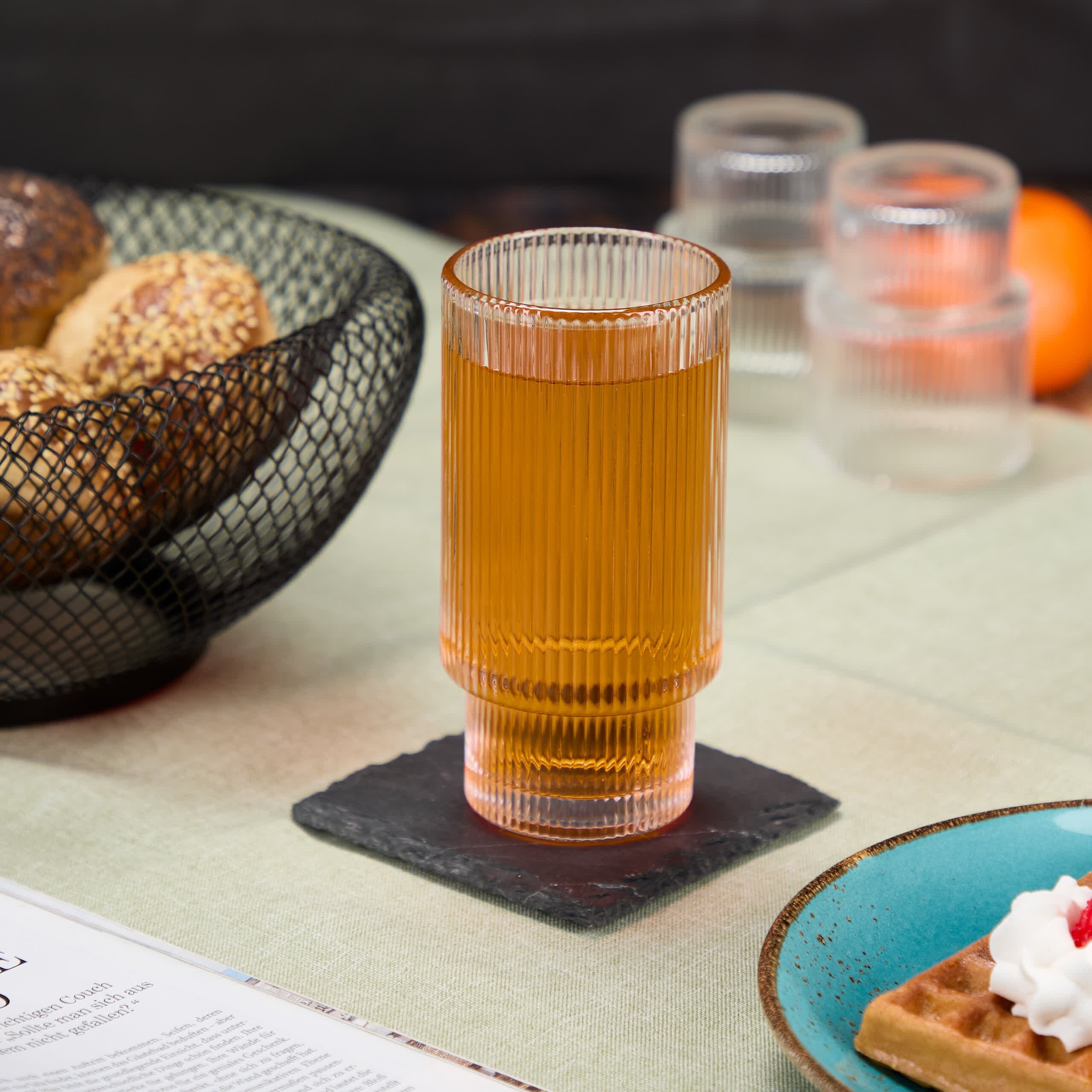 Trinkgläser Retroglas Eiskaffeeglas Longdrinkglas Gläserset Wasserglas 4er Set