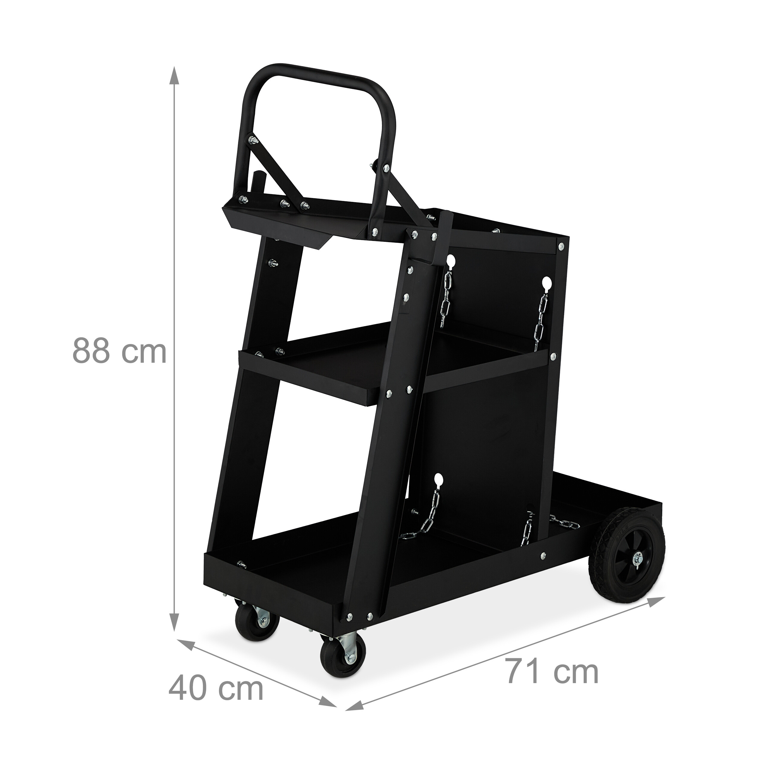 Chariot Pour Bouteilles De Gaz Soudure - Wagon De Transport - Acier, Noir - Dimensions 71x40x88 Cm