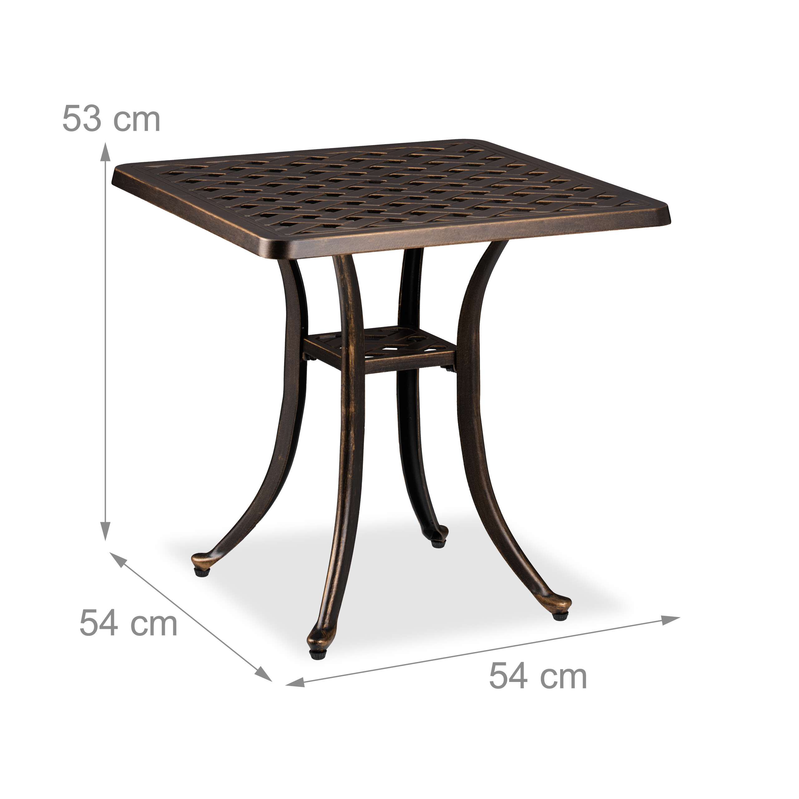 Tavolino Quadrato Da Giardino Relaxdays In Alluminio, Effetto Bronzo Antico, 53x53 Cm, Pieghevole Con Piedini Regolabili