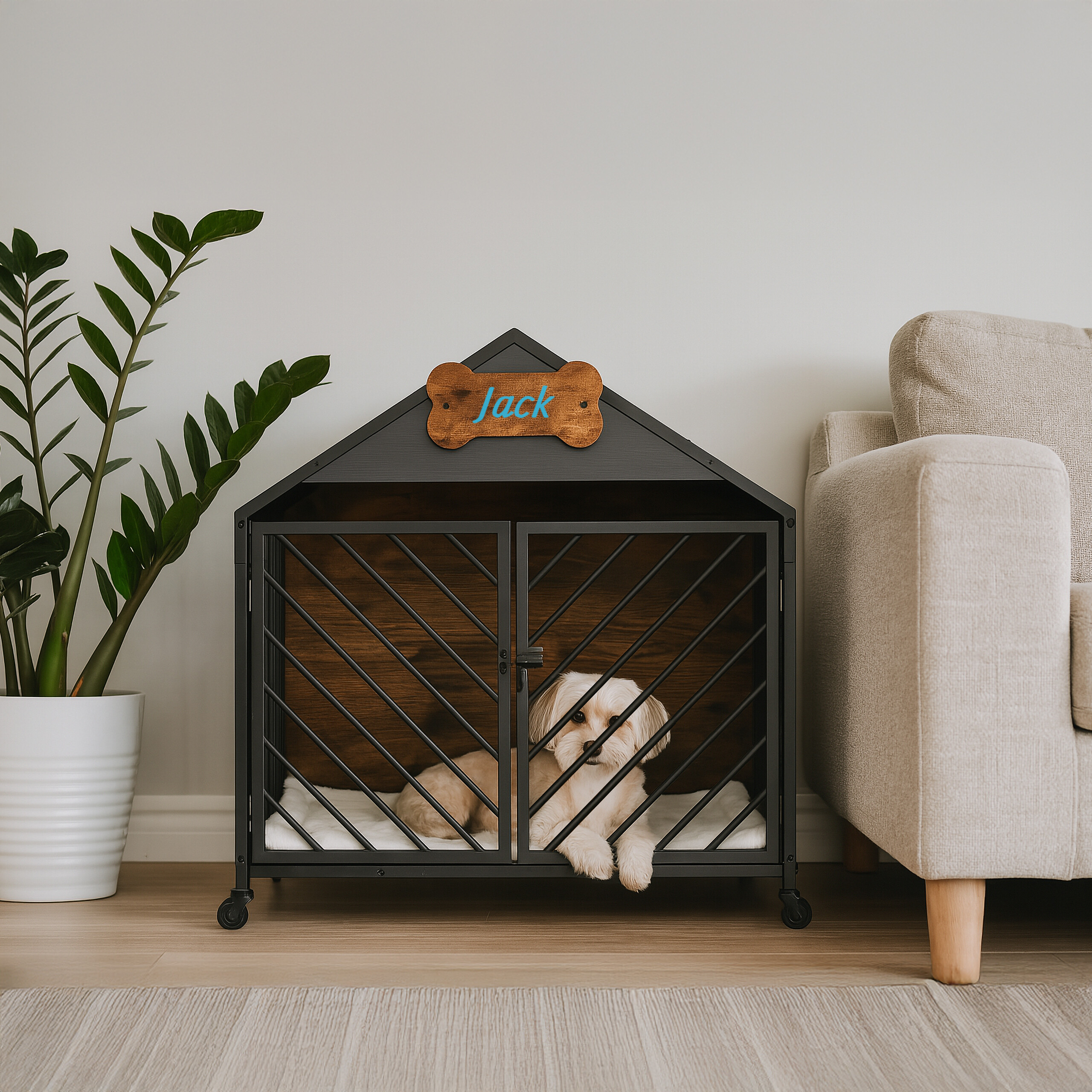 Hundekäfig Hundehütte Hundehaus Hundebox Zwinger Hundekiste Rollen Namensschild