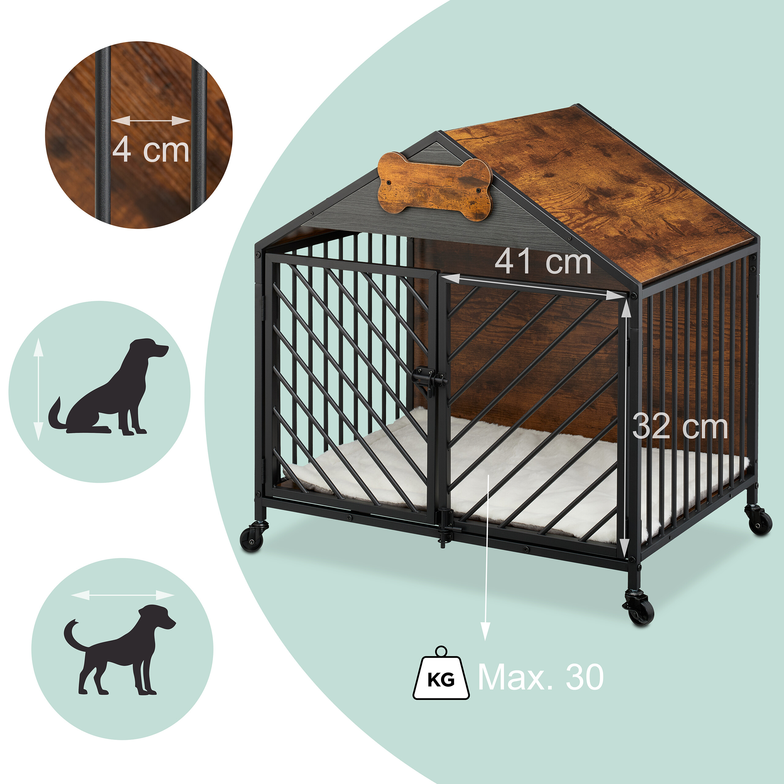 Hundekäfig Hundehütte Hundehaus Hundebox Zwinger Hundekiste Rollen Namensschild