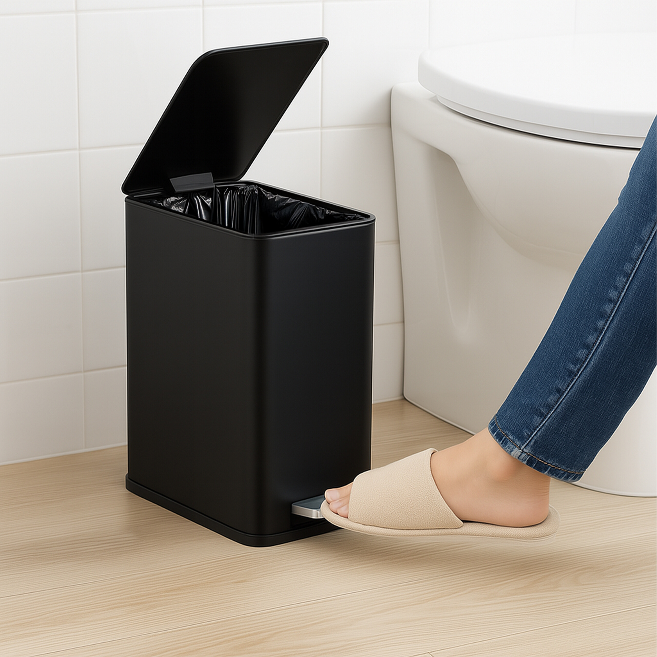 Cubo basura baño Papelera baño Papelera rectangular Bote basura con pedal 10 L - Imagen 9 de 24