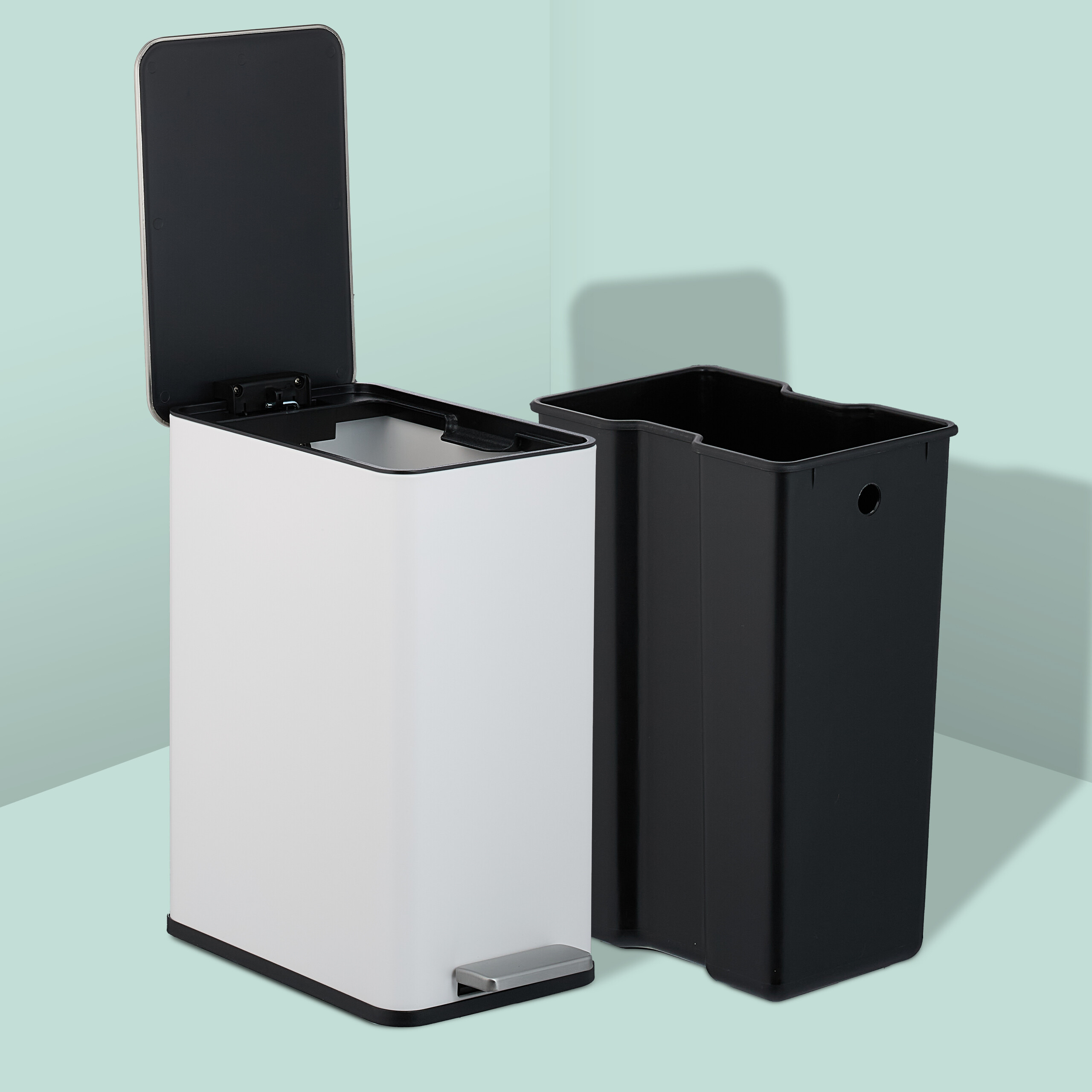 Cubo basura baño Papelera baño Papelera rectangular Bote basura con pedal 10 L - Imagen 15 de 24