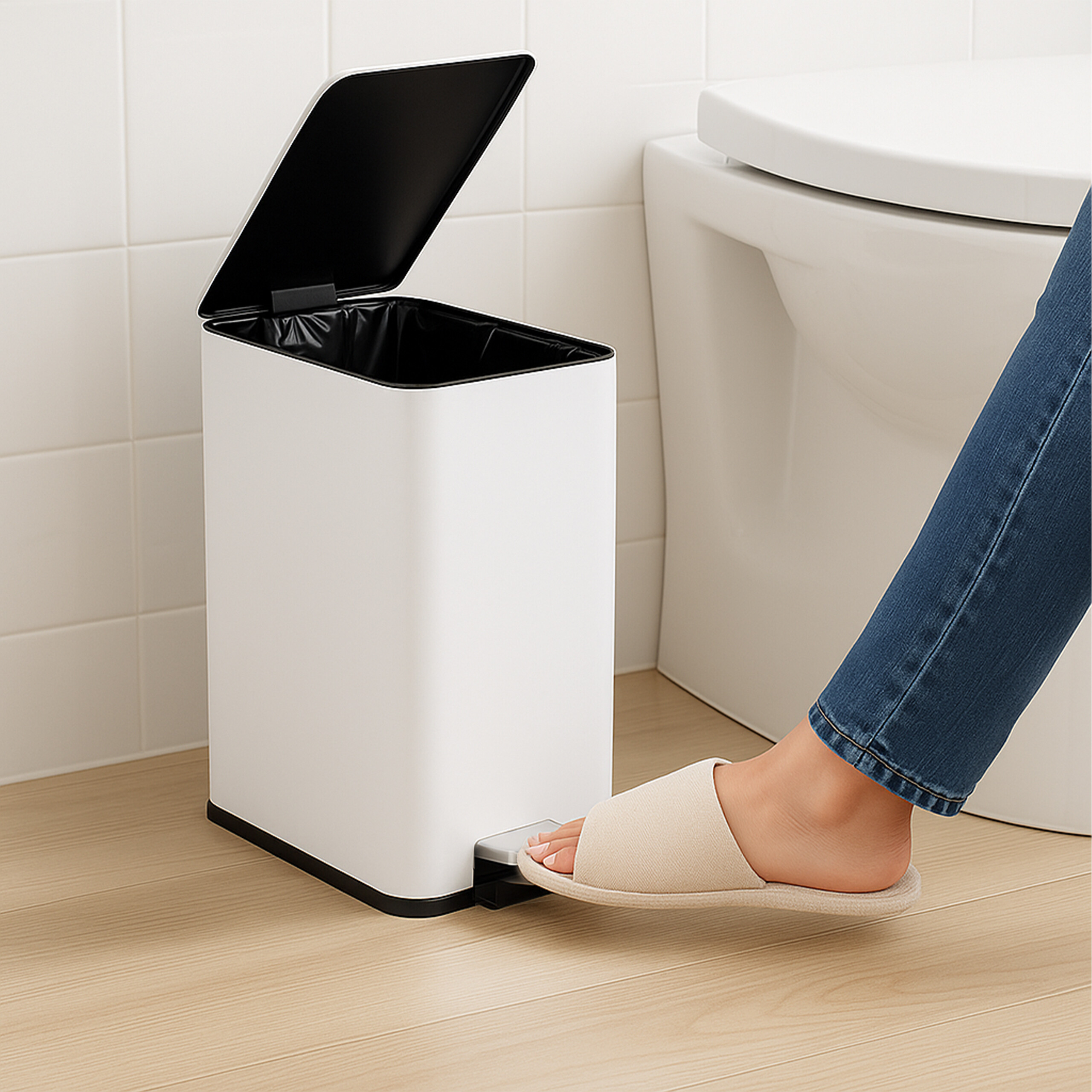 Cubo basura baño Papelera baño Papelera rectangular Bote basura con pedal 10 L - Imagen 16 de 24