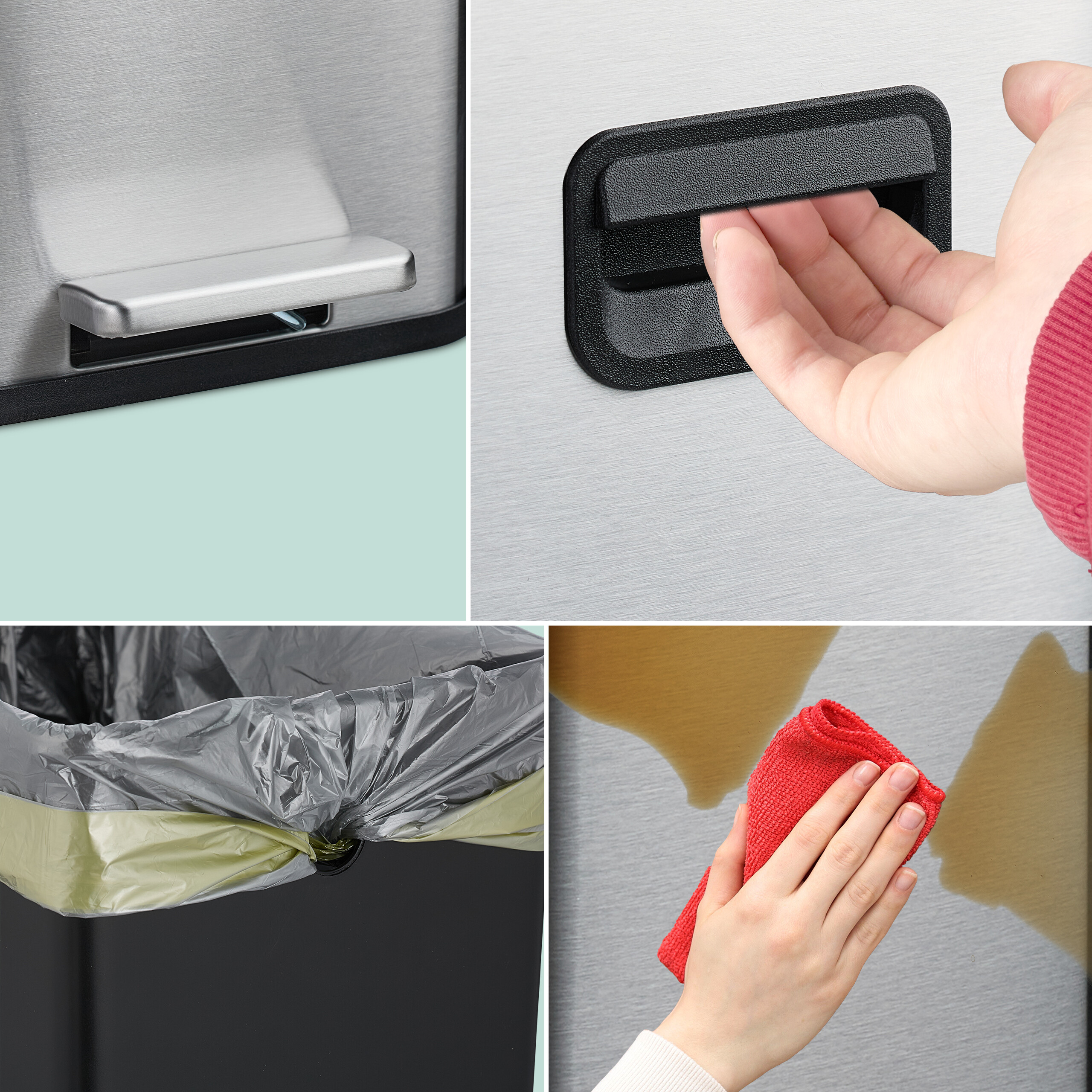 Cubo basura baño Papelera baño Papelera rectangular Bote basura con pedal 10 L - Imagen 20 de 24